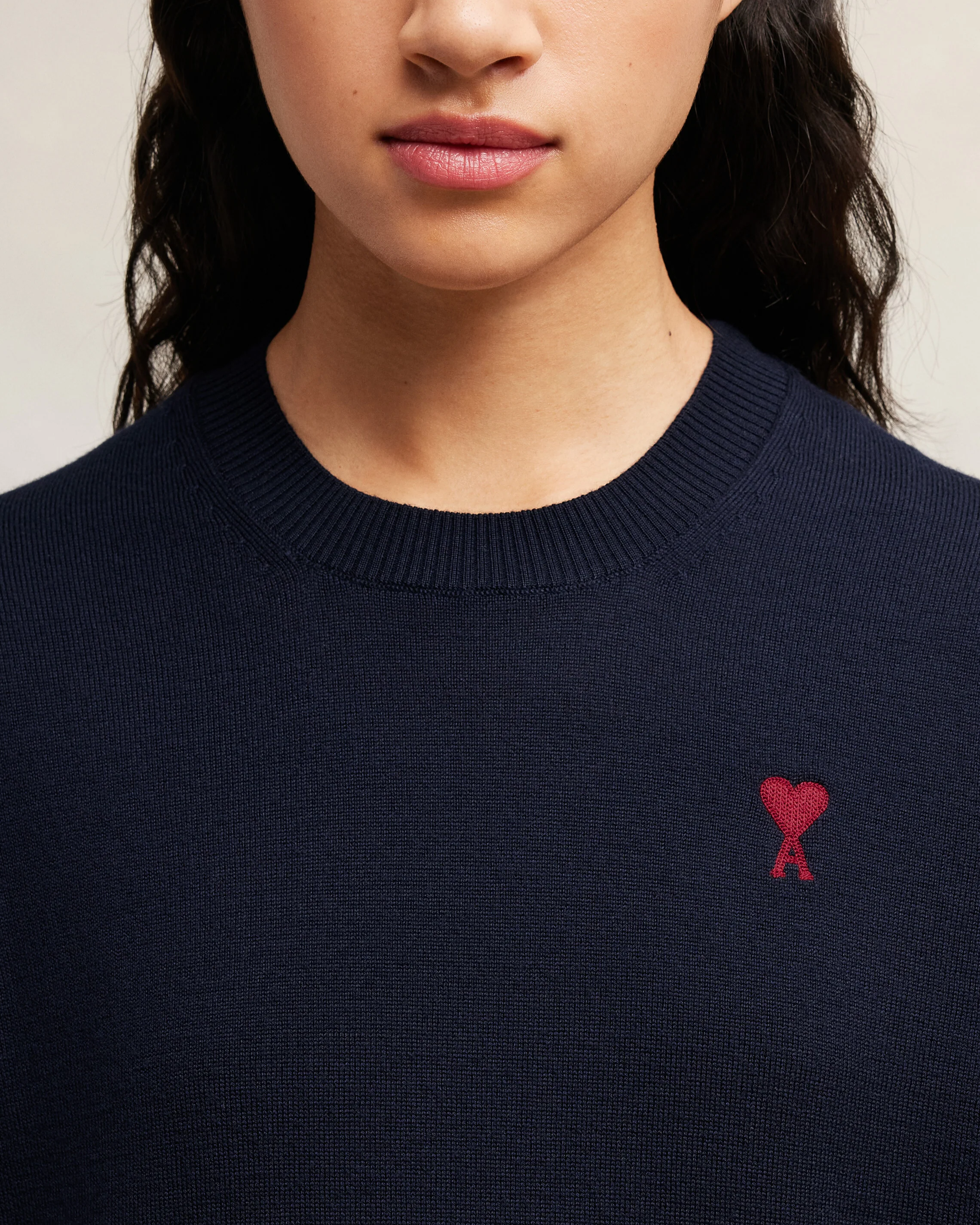 Night Blue Red Ami De Coeur Crew Neck Sweater - leoleo123123