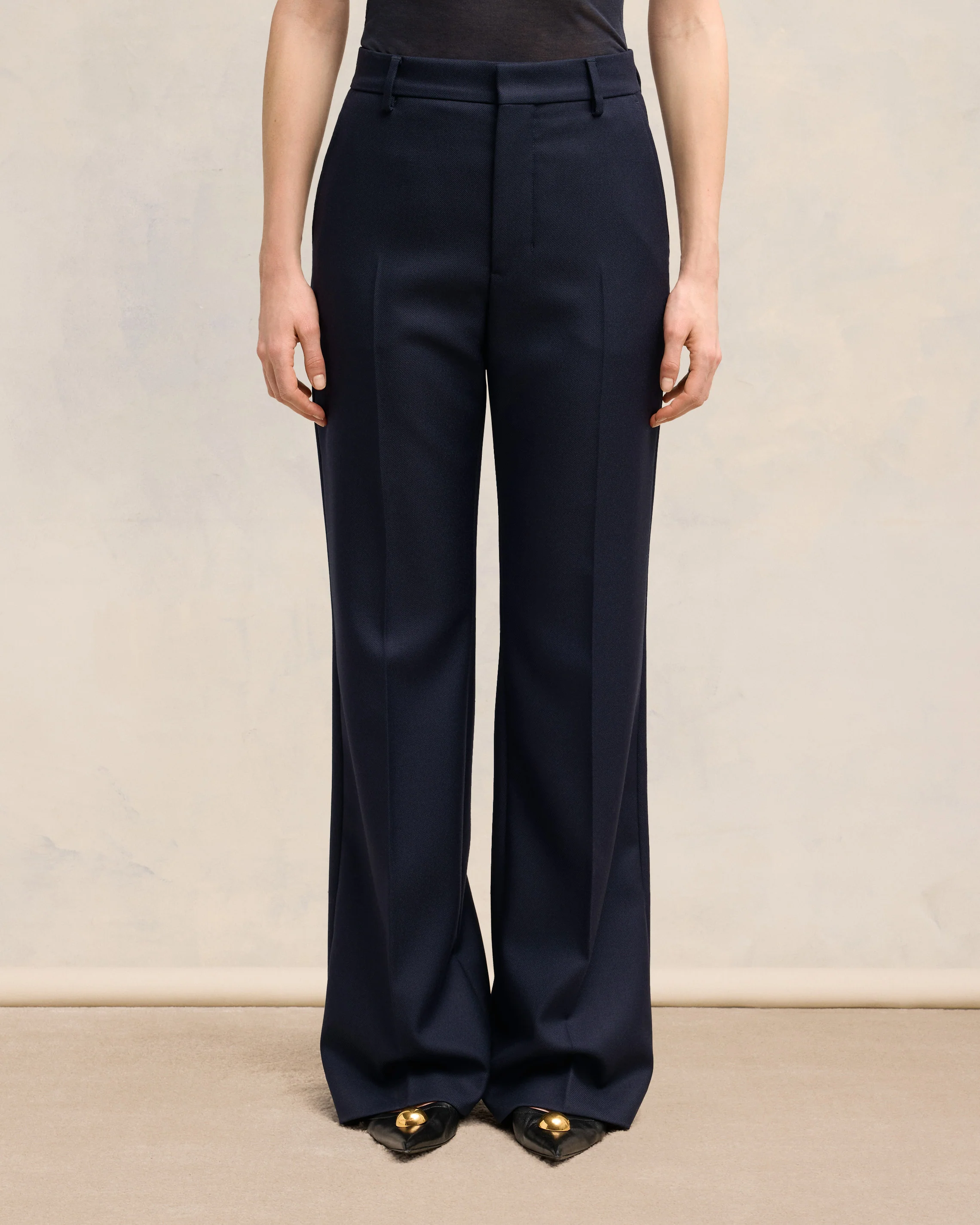 Navy Blue Flare Fit Trousers - leoleo123123