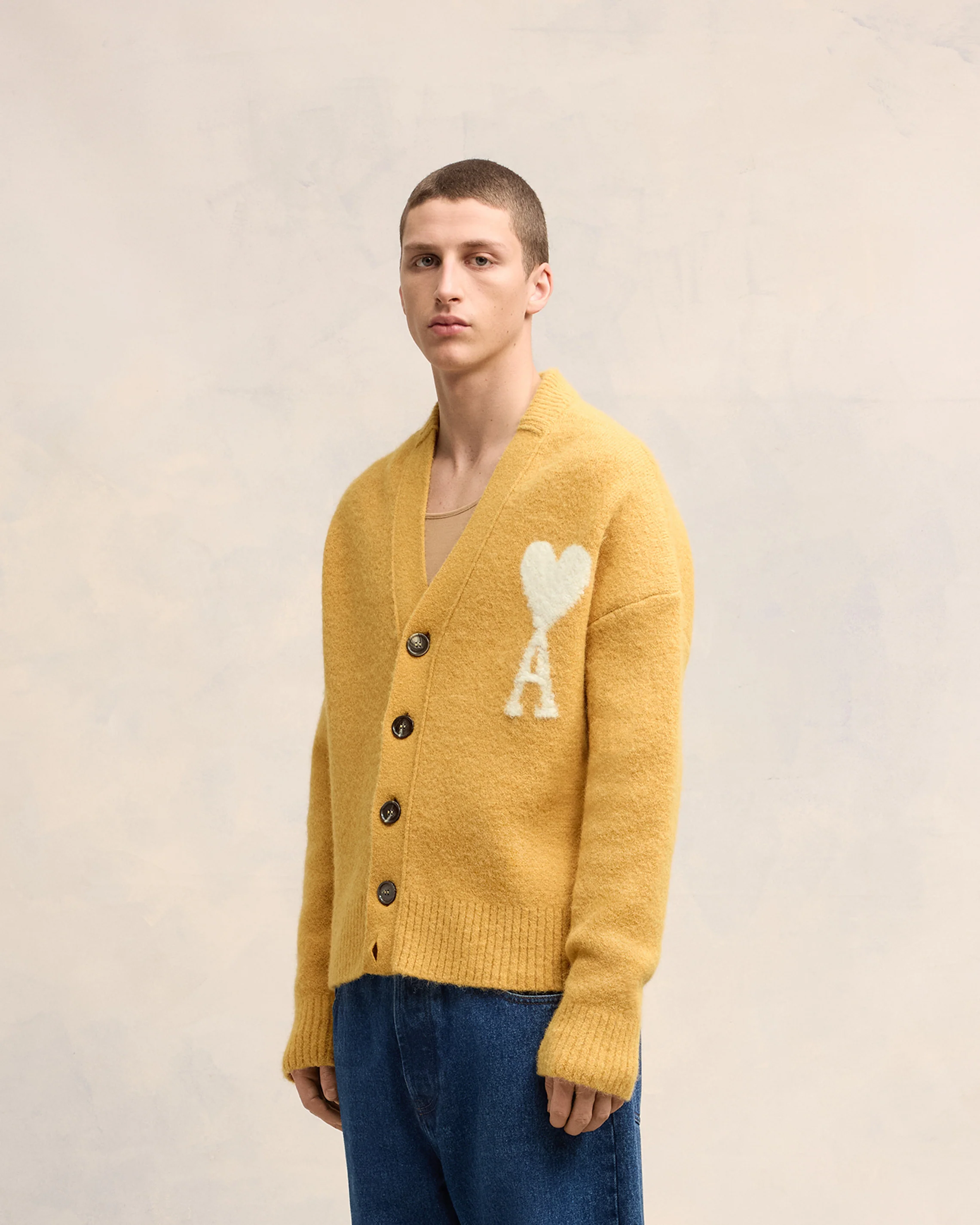 Mustard Off-White Ami De Coeur Cardigan - leoleo123123
