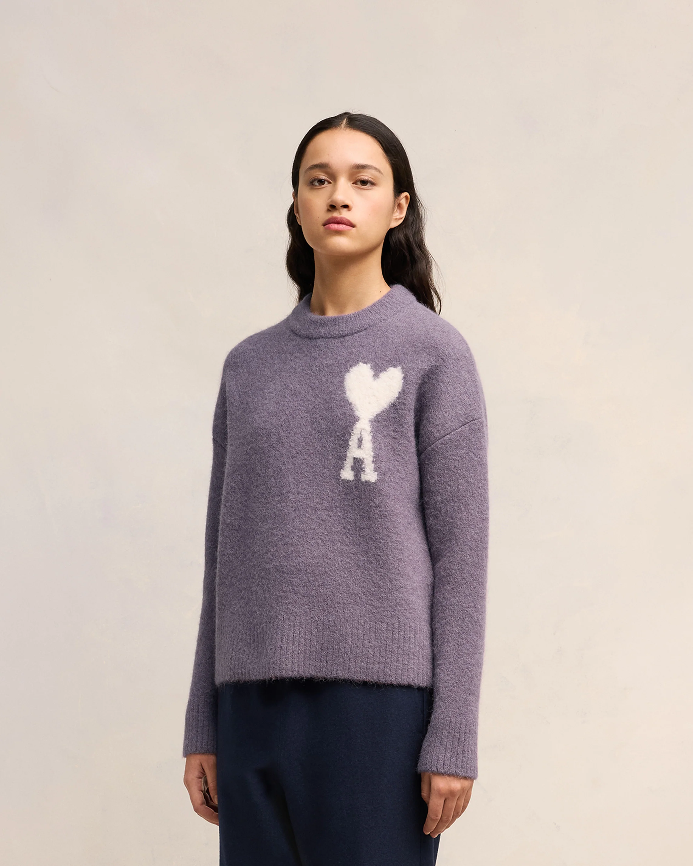 Lilac Off-White Ami De Coeur Crew Neck Sweater - leoleo123123