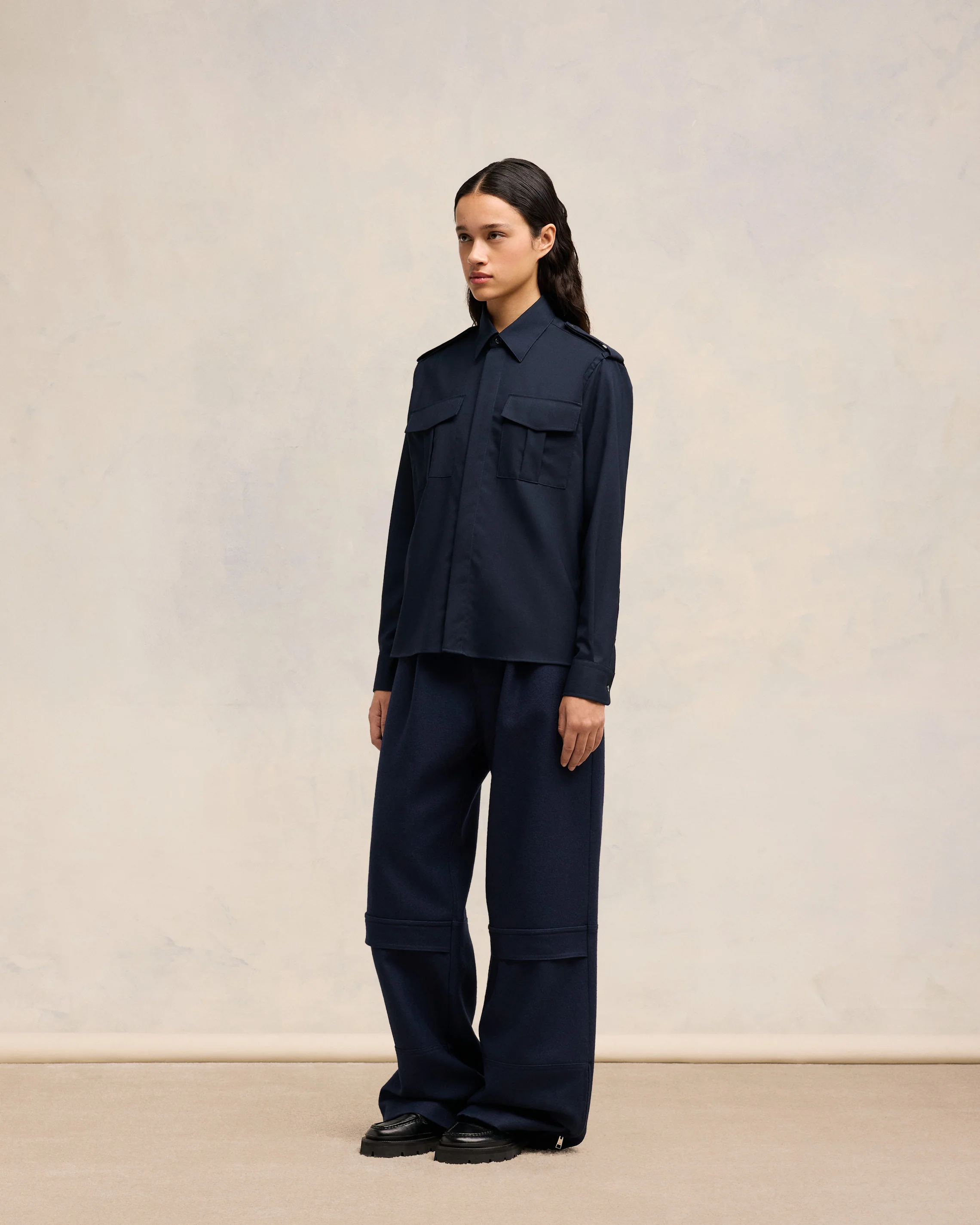 Navy Blue Military Shirt - leoleo123123
