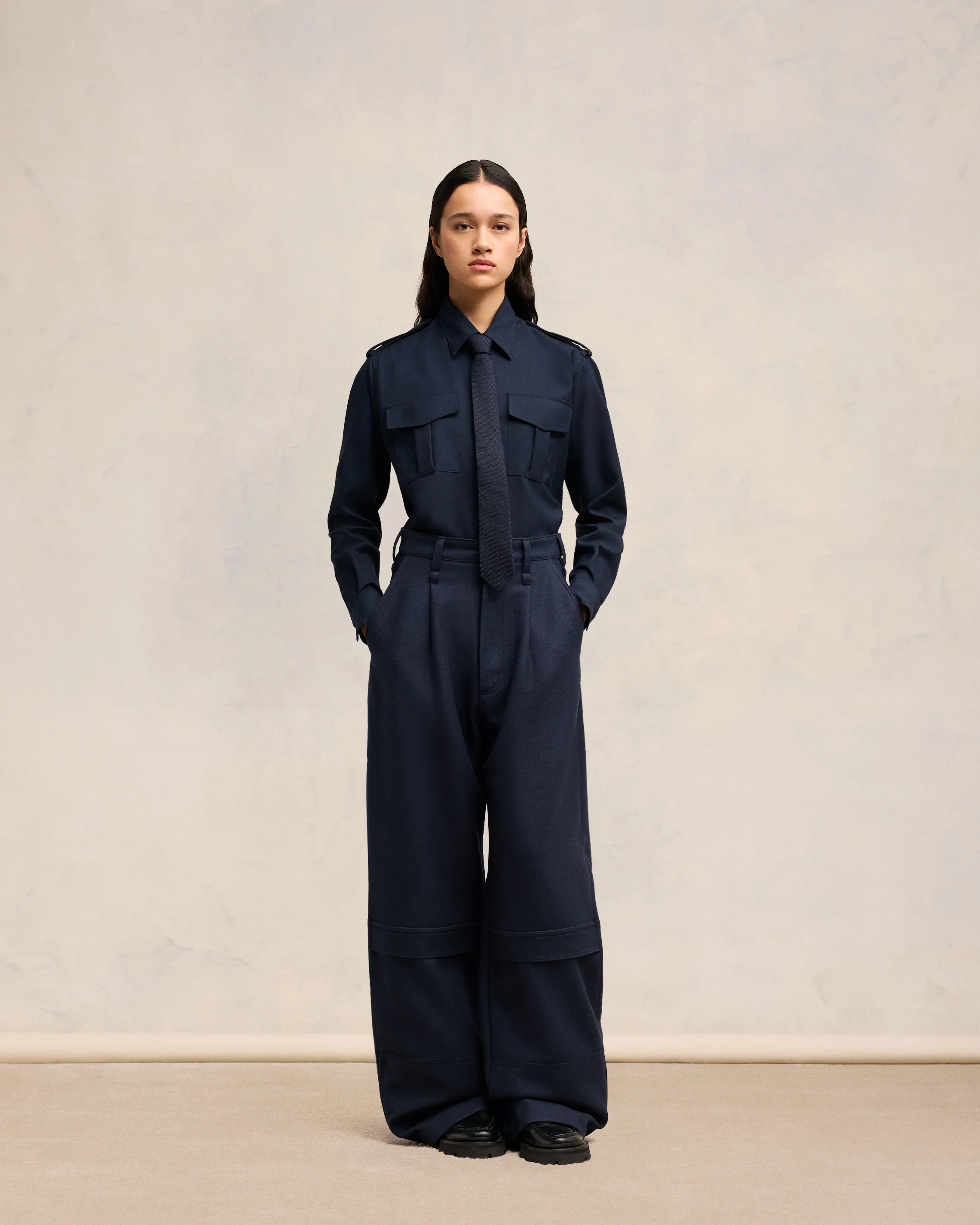 Navy Blue Military Shirt - leoleo123123