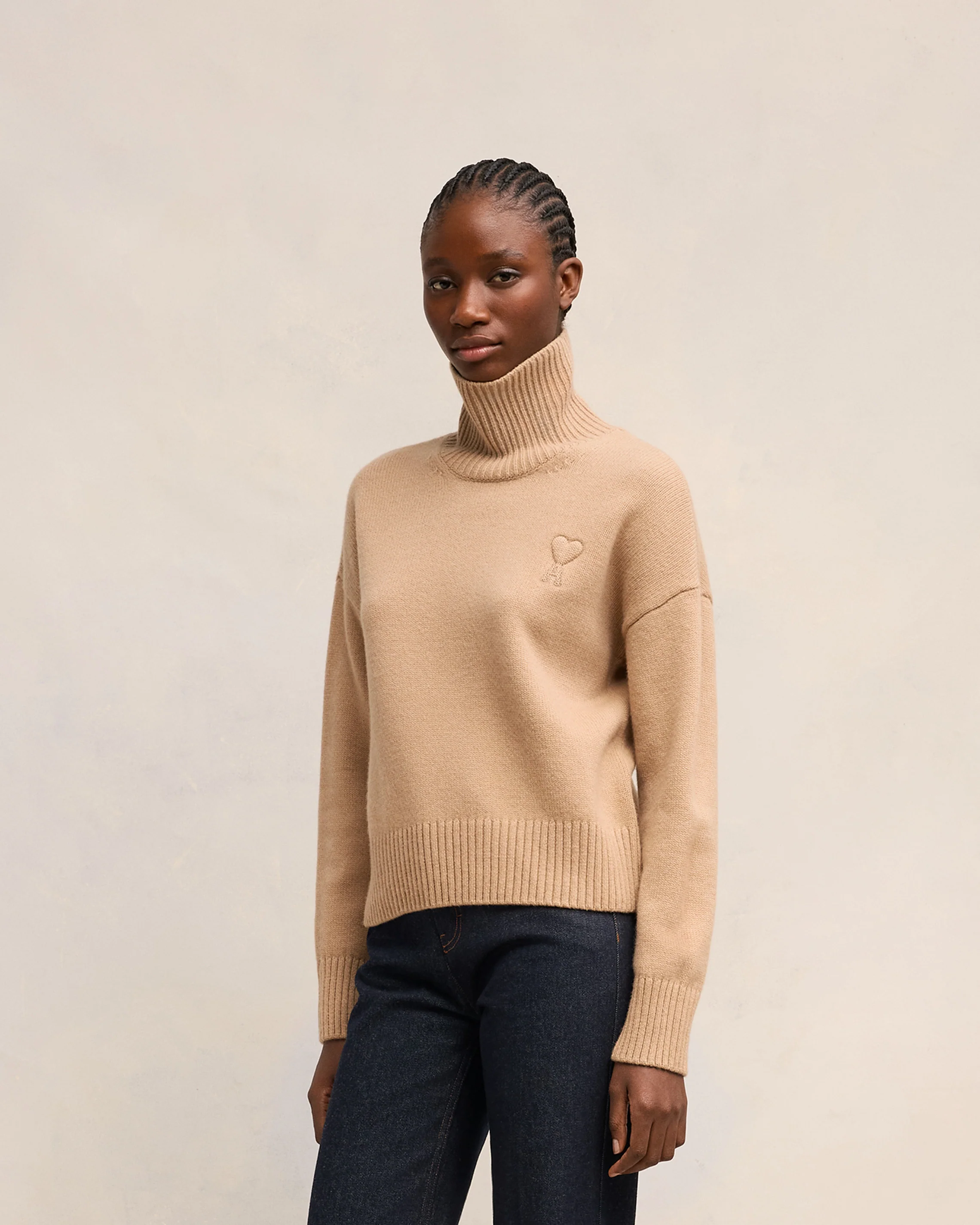 Nude Embossed Ami De Coeur Funnel Neck Sweater - leoleo123123