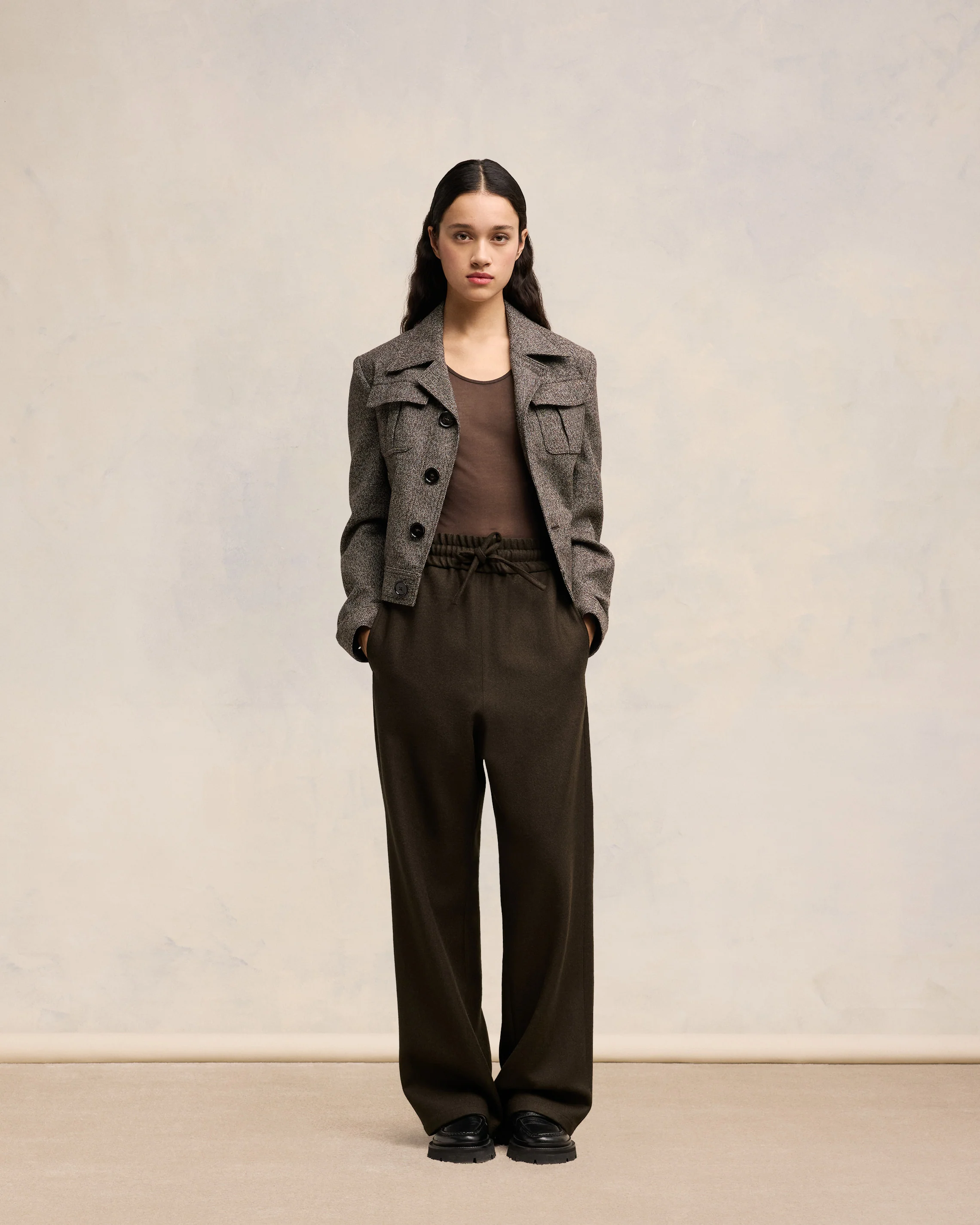 Dark Coffee Wide Elasticated Waist Trousers - leoleo123123