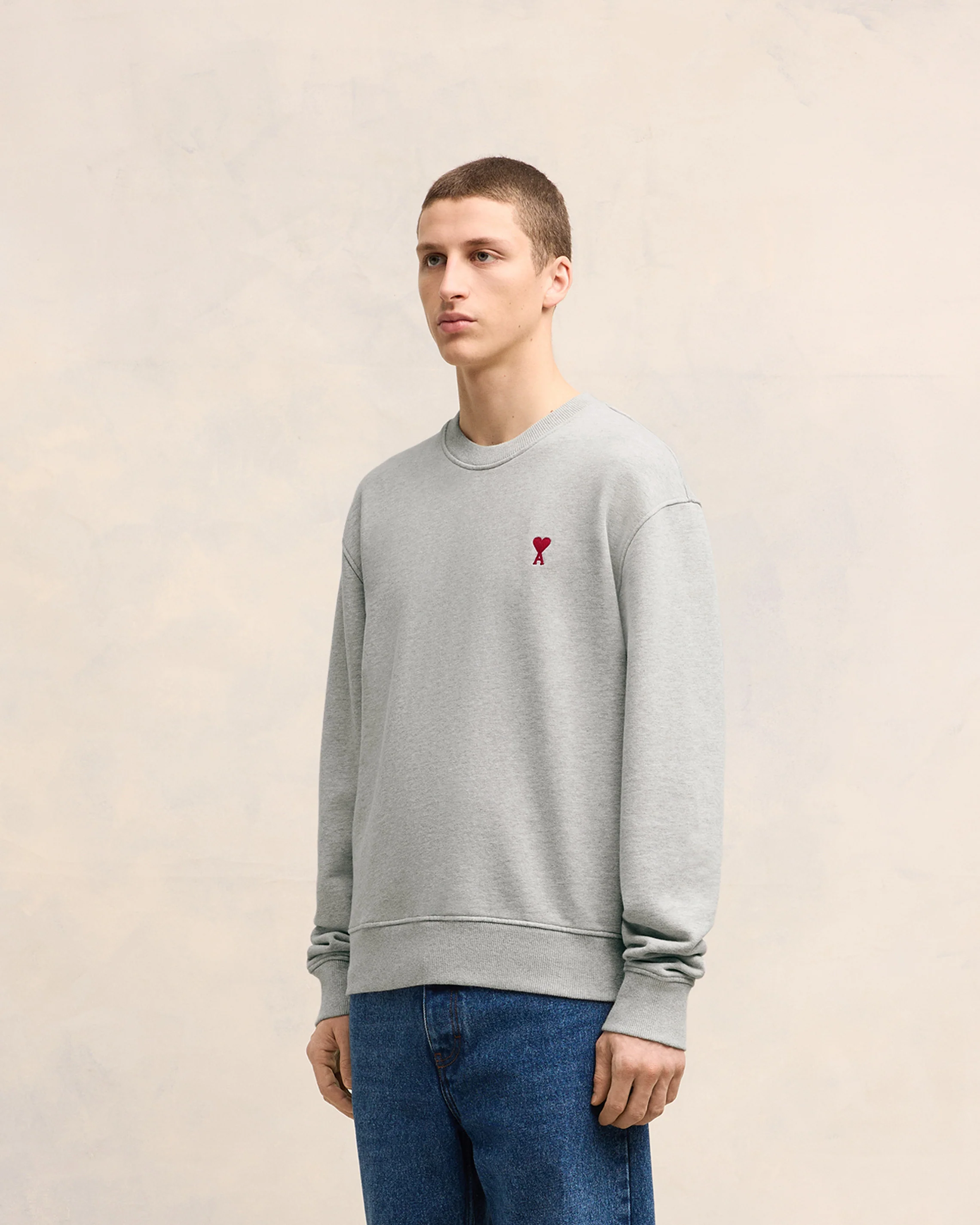 Heather Ash Grey Red Ami De Coeur Sweatshirt - leoleo123123