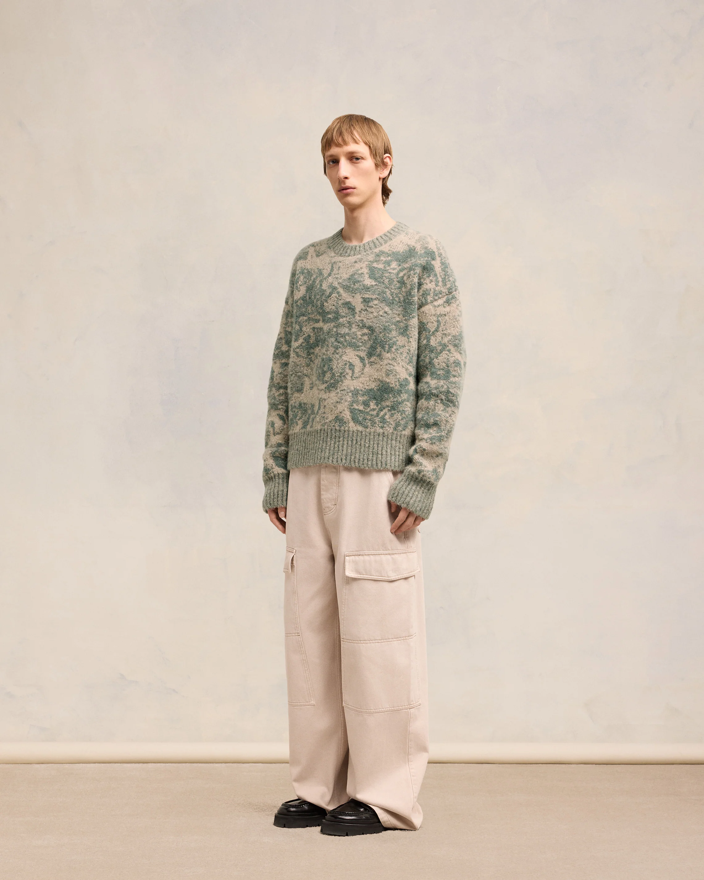 Beige/Antique Clay Alpaca Mohair Jacquard Crewneck - leoleo123123