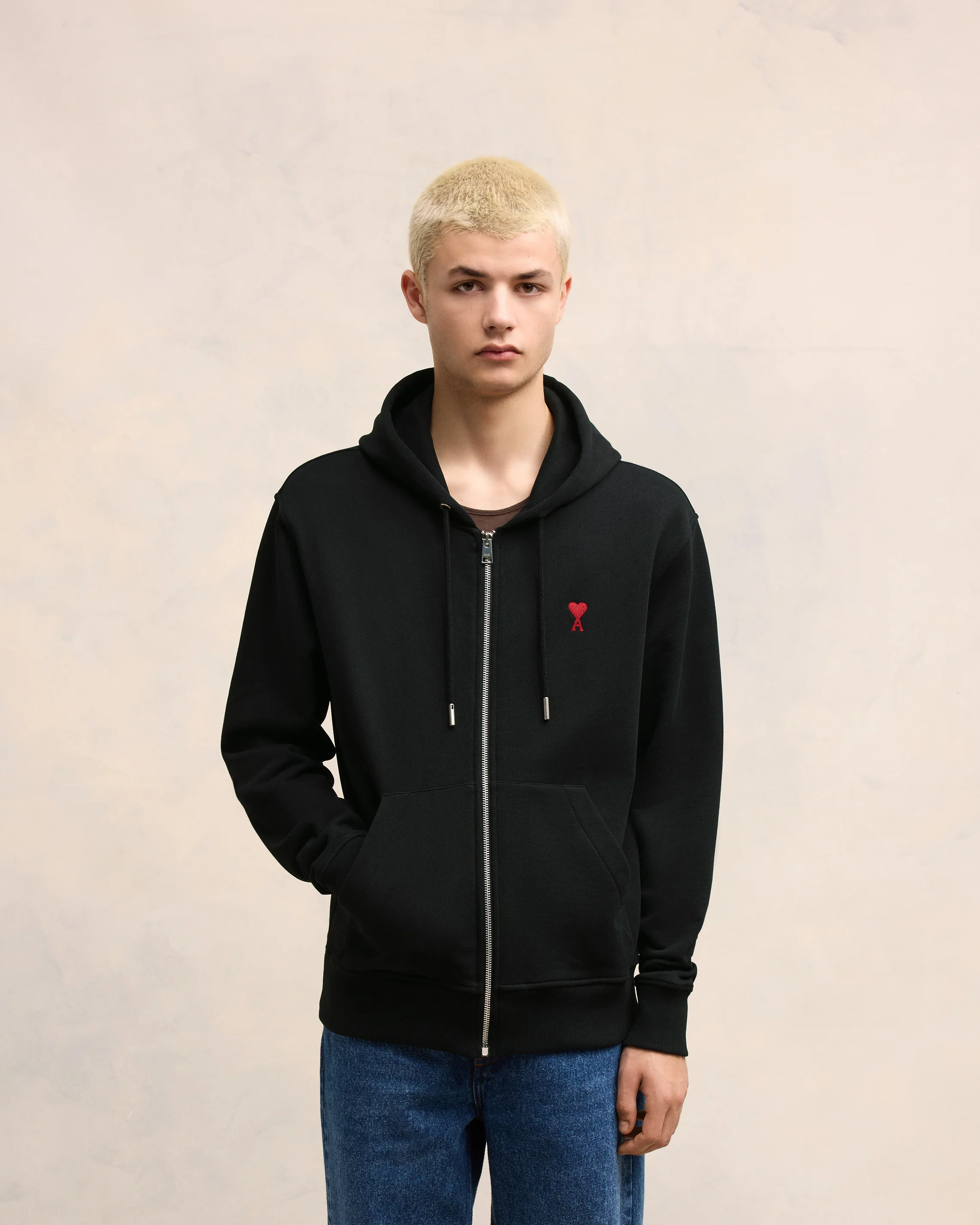Black Red Ami De Coeur Zipped Hoodie - leoleo123123