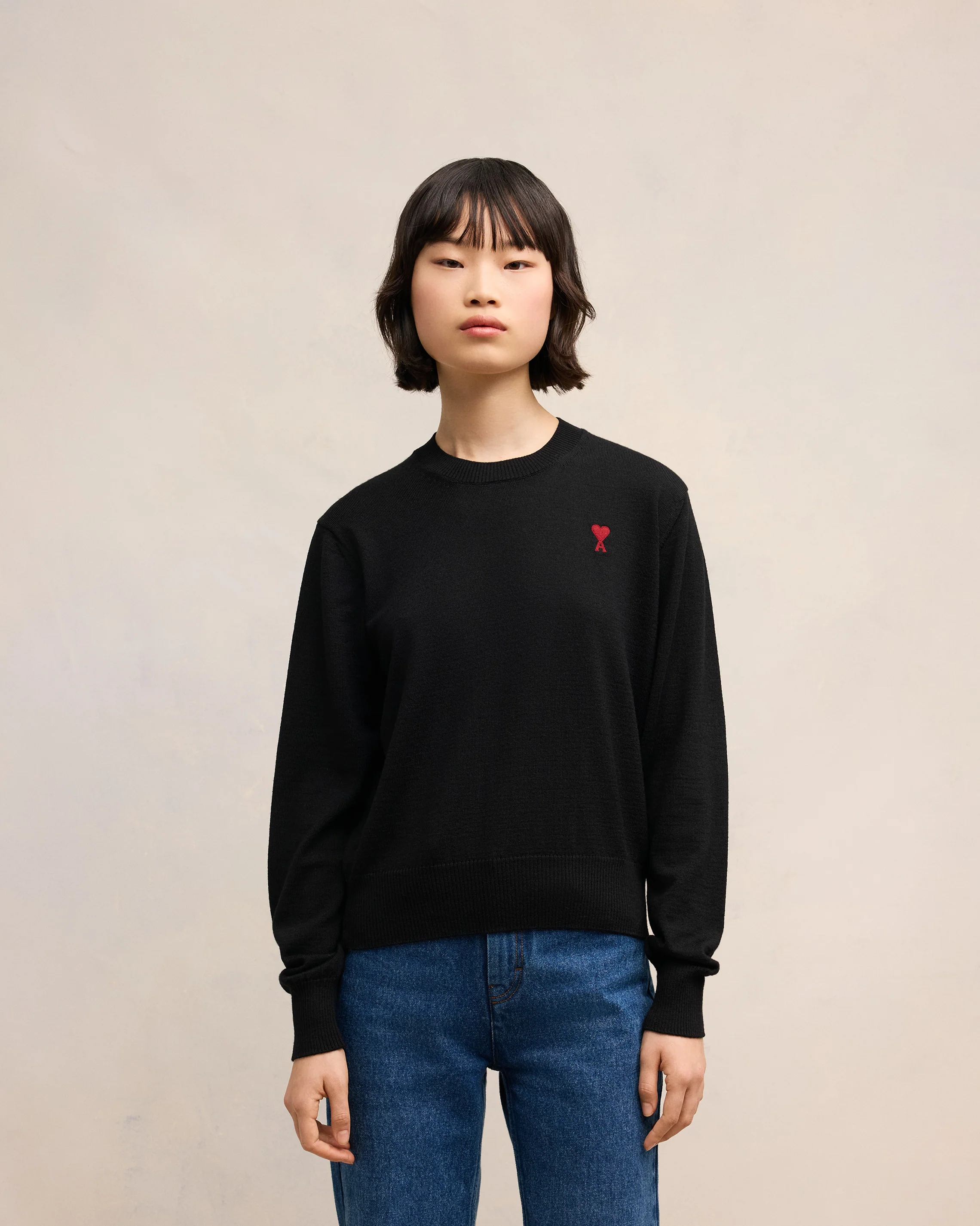Pull Col Rond Ami De Coeur Rouge Noir - leoleo123123