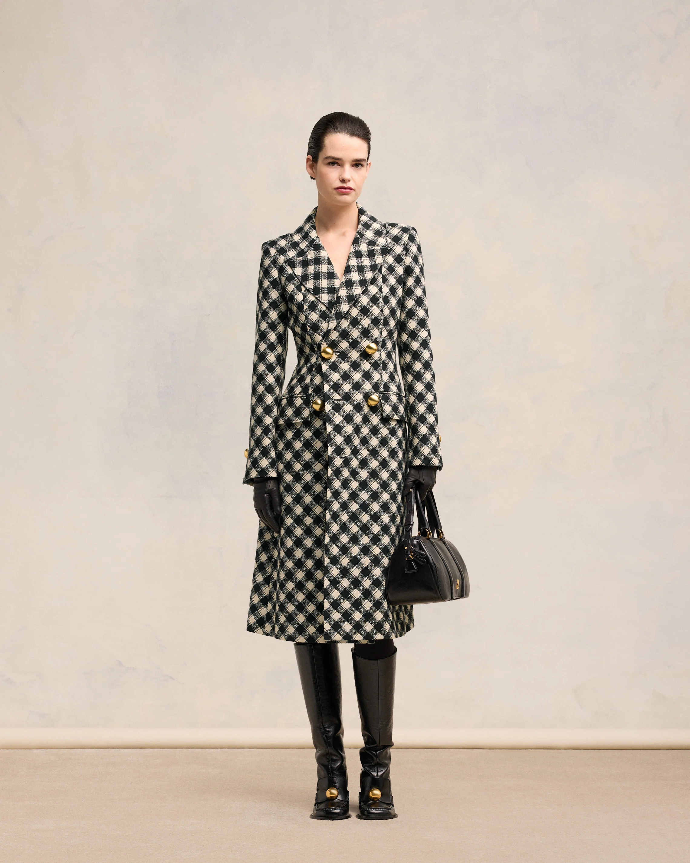 Black/Off White Fitted Coat - leoleo123123