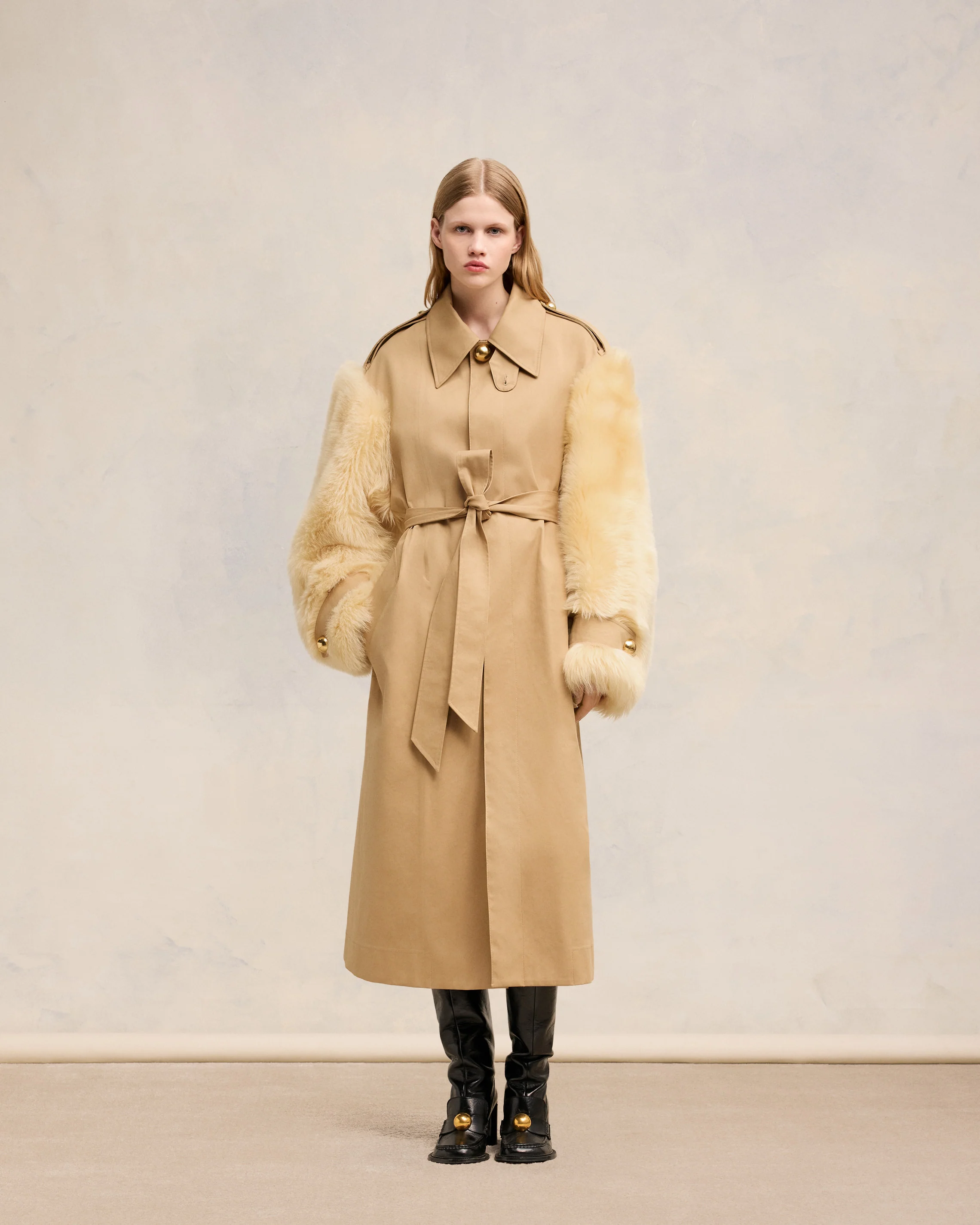 Sand/ Light Beige Belted Mac - leoleo123123