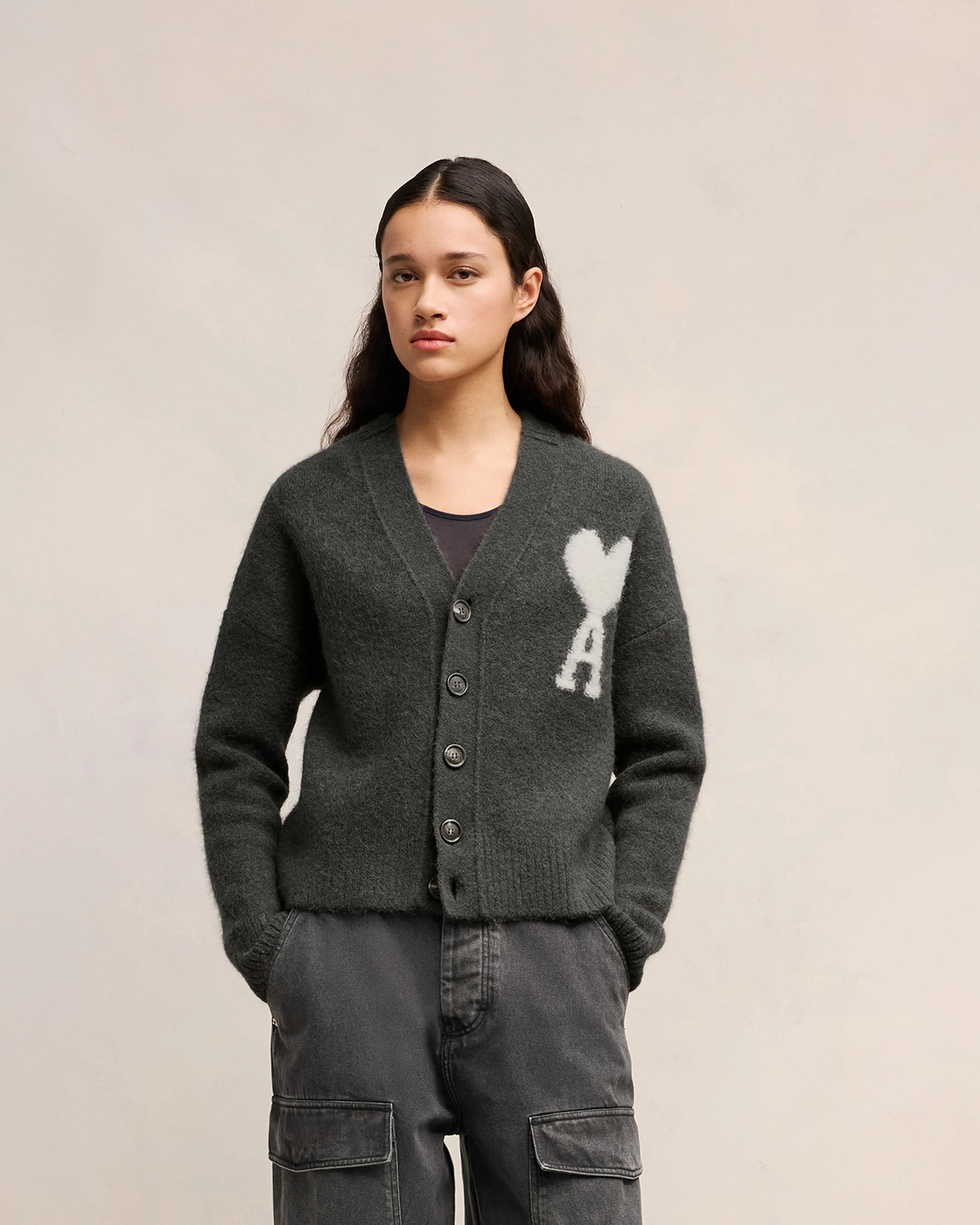 Dark Grey Off-White Ami De Coeur Cardigan - leoleo123123