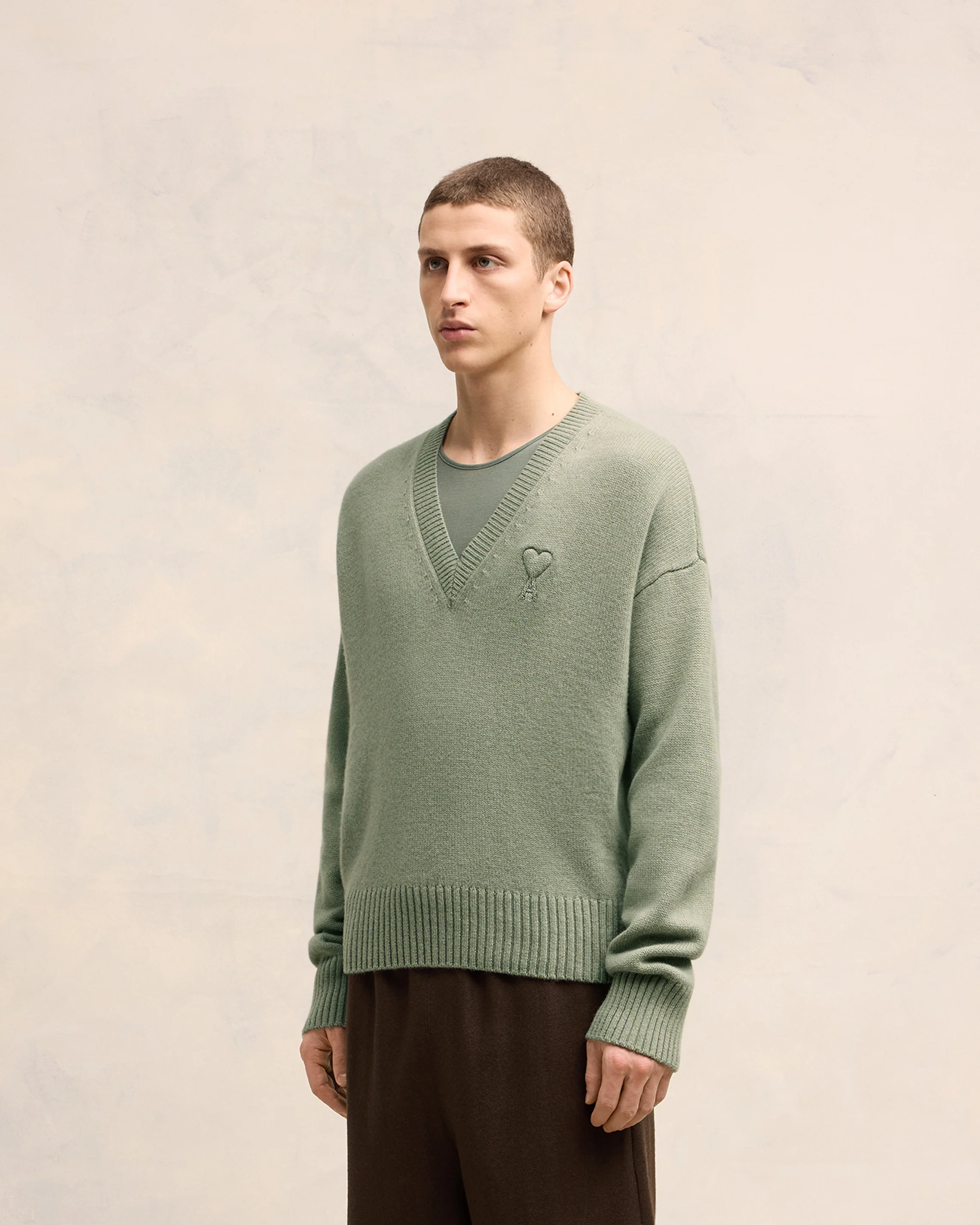 Green Aqua Embossed Ami De Coeur V Neck Sweater - leoleo123123