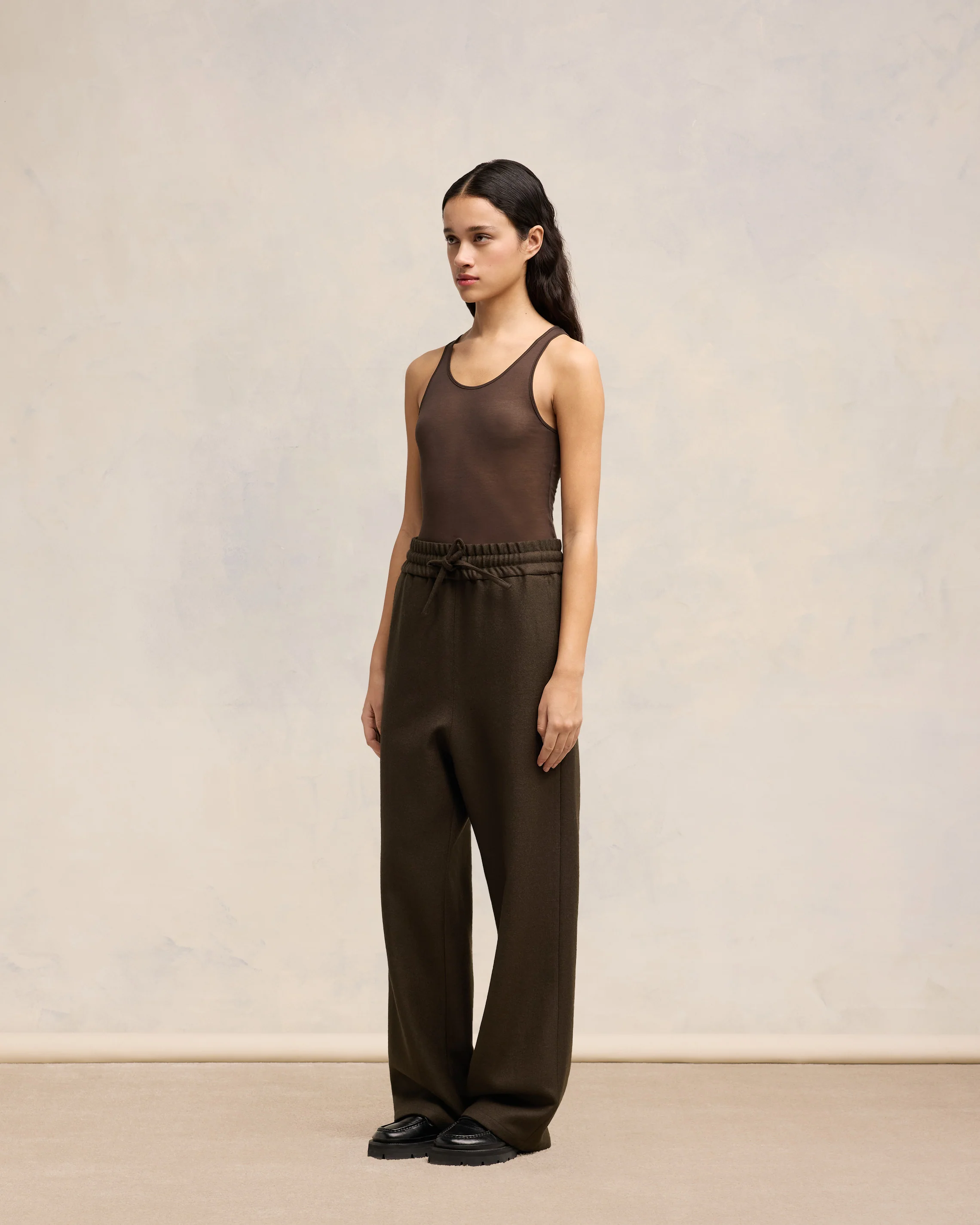 Dark Coffee Wide Elasticated Waist Trousers - leoleo123123