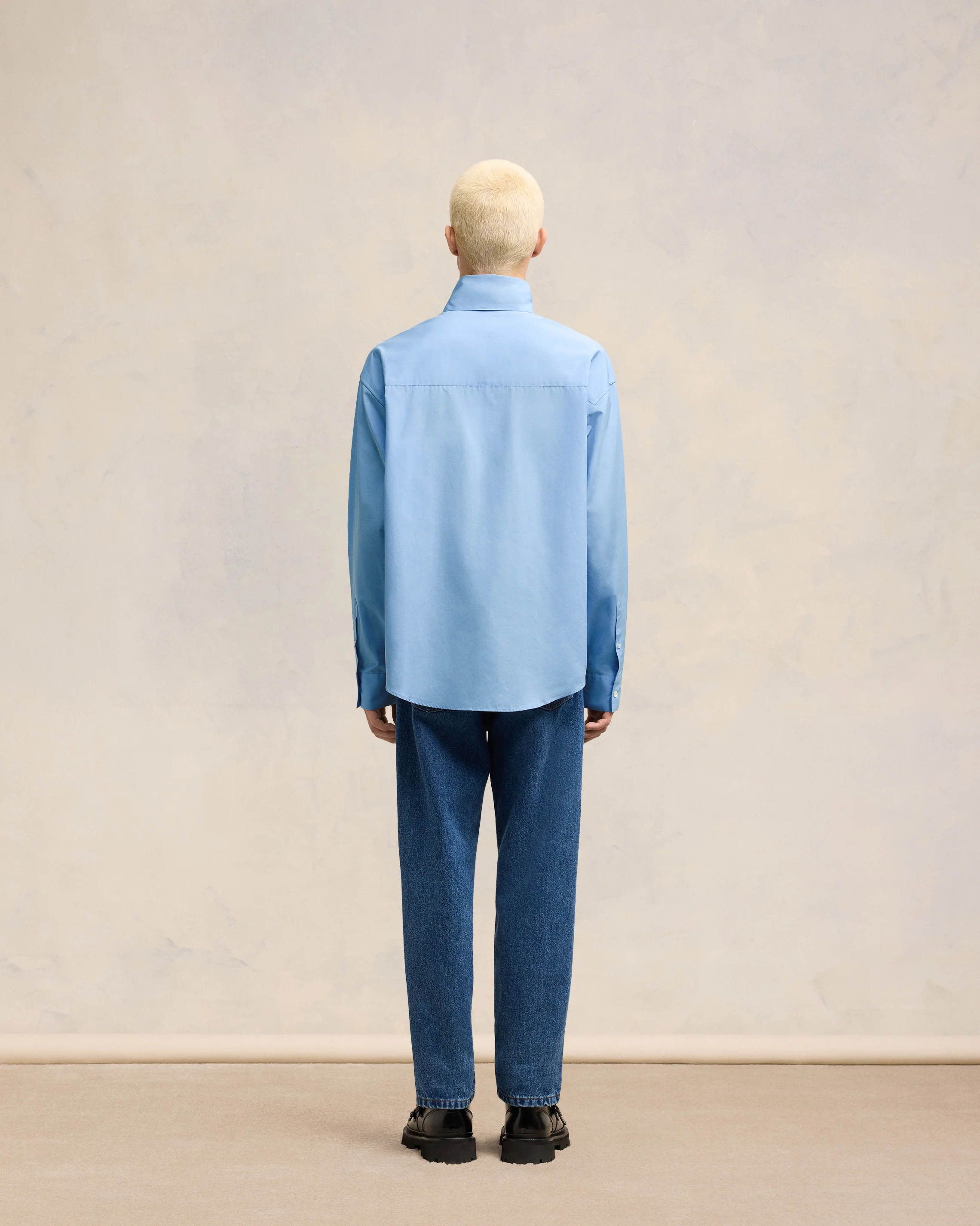 Cashmere Blue Scarf Collar Shirt - leoleo123123