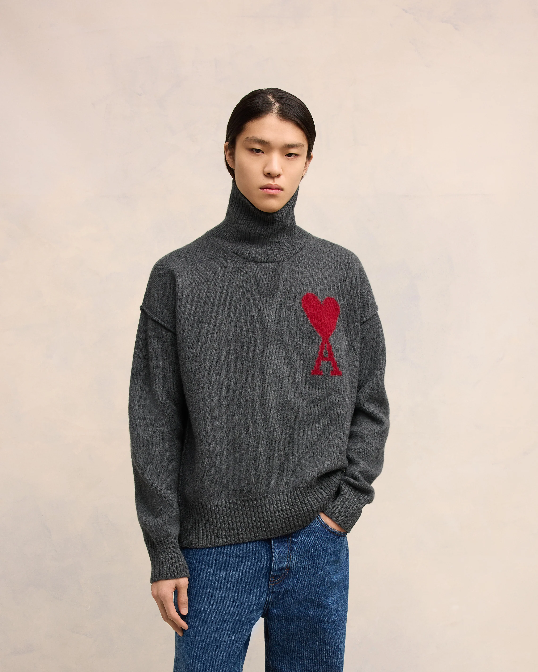 Pull Ami De Coeur Rouge Gris Chine / Rouge - leoleo123123