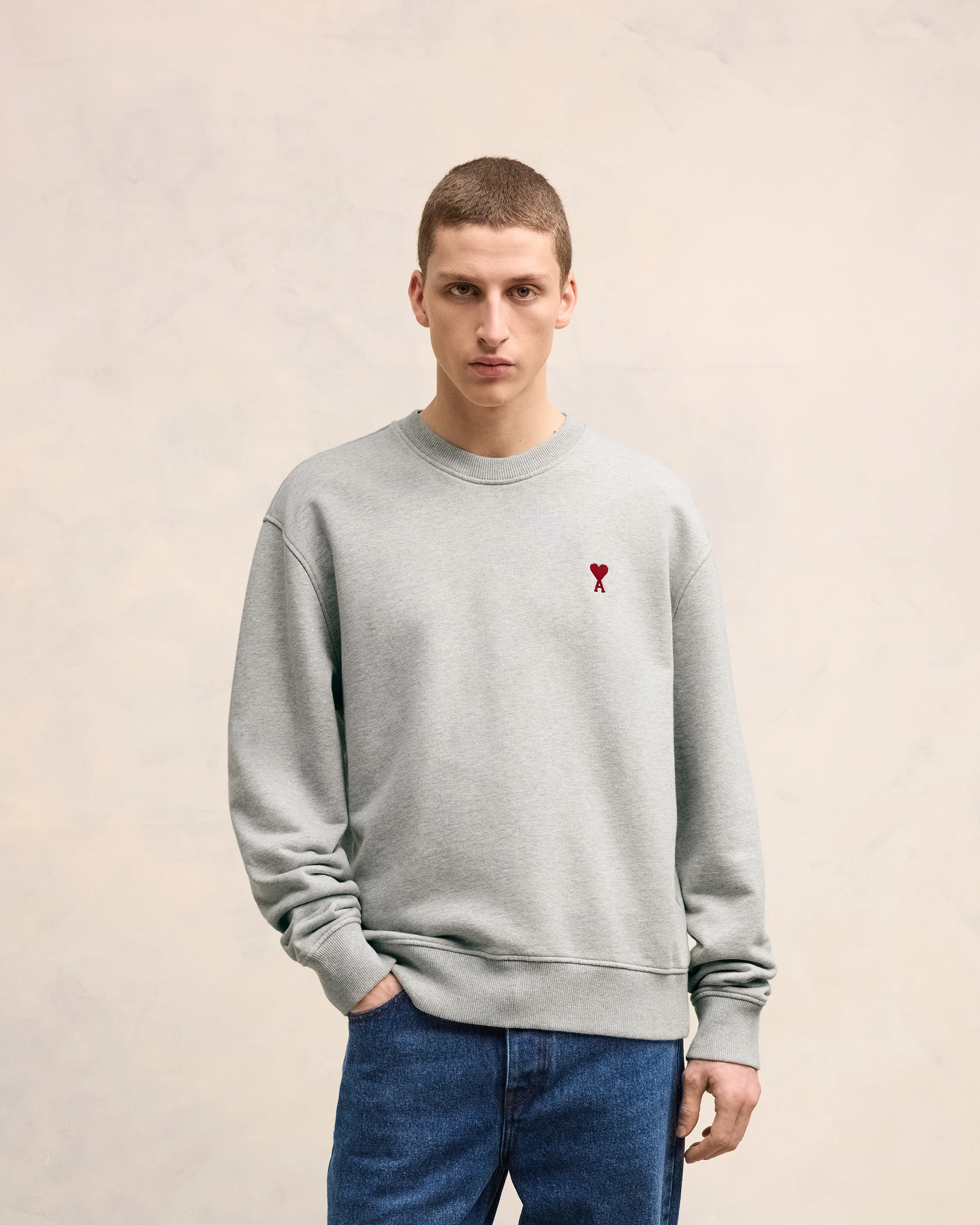 Heather Ash Grey Red Ami De Coeur Sweatshirt - leoleo123123