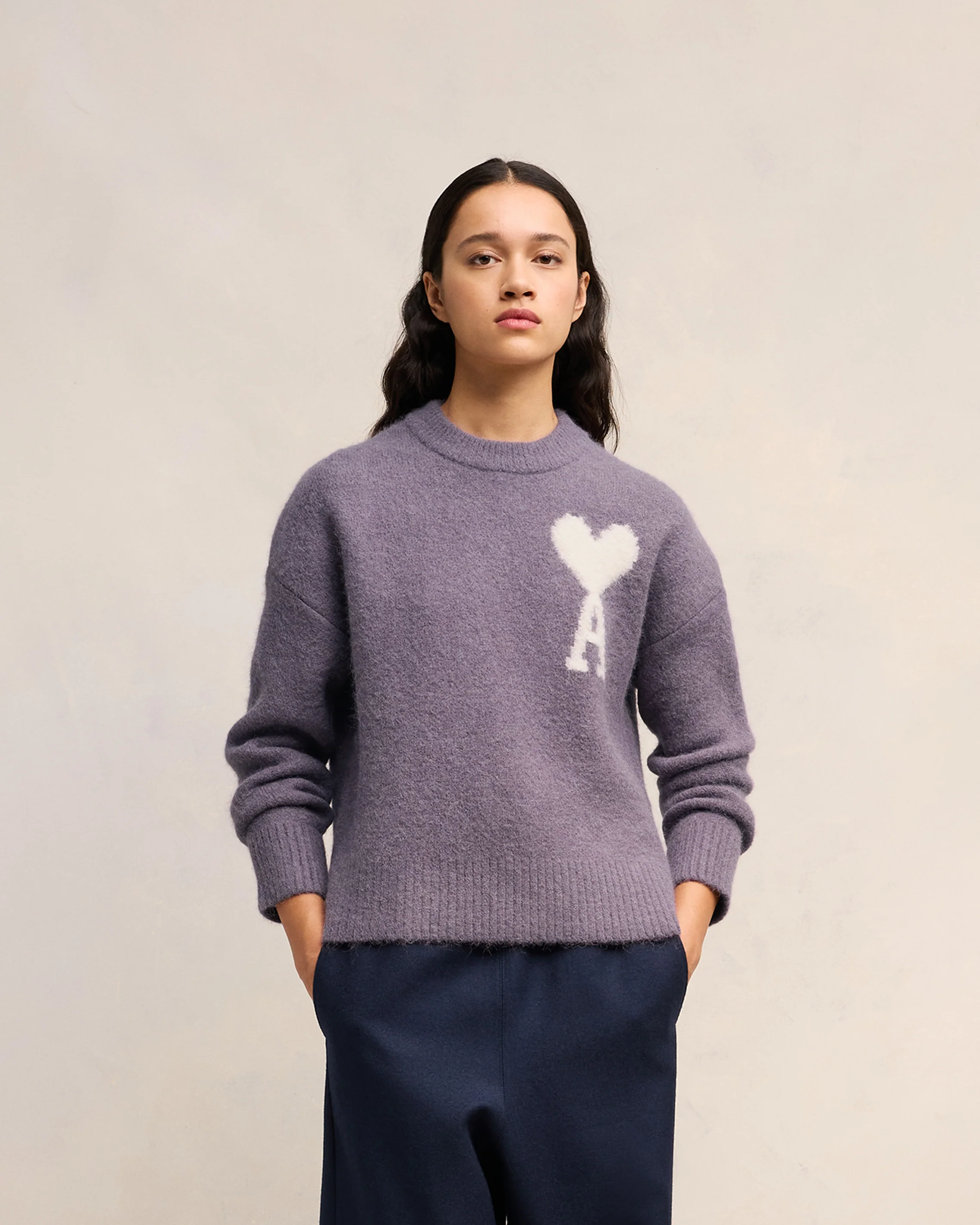 Lilac Off-White Ami De Coeur Crew Neck Sweater - leoleo123123