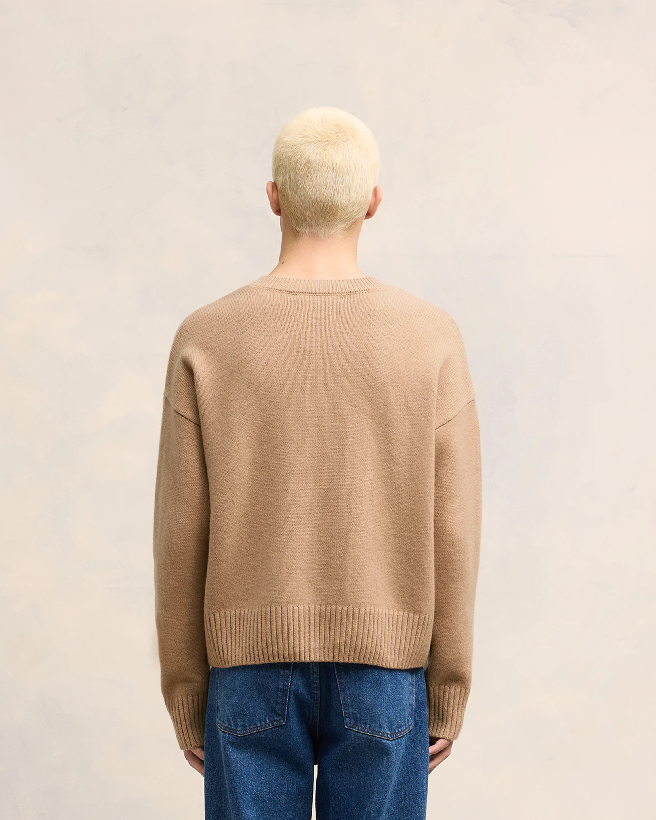 Nude Embossed Ami De Coeur V Neck Sweater - leoleo123123