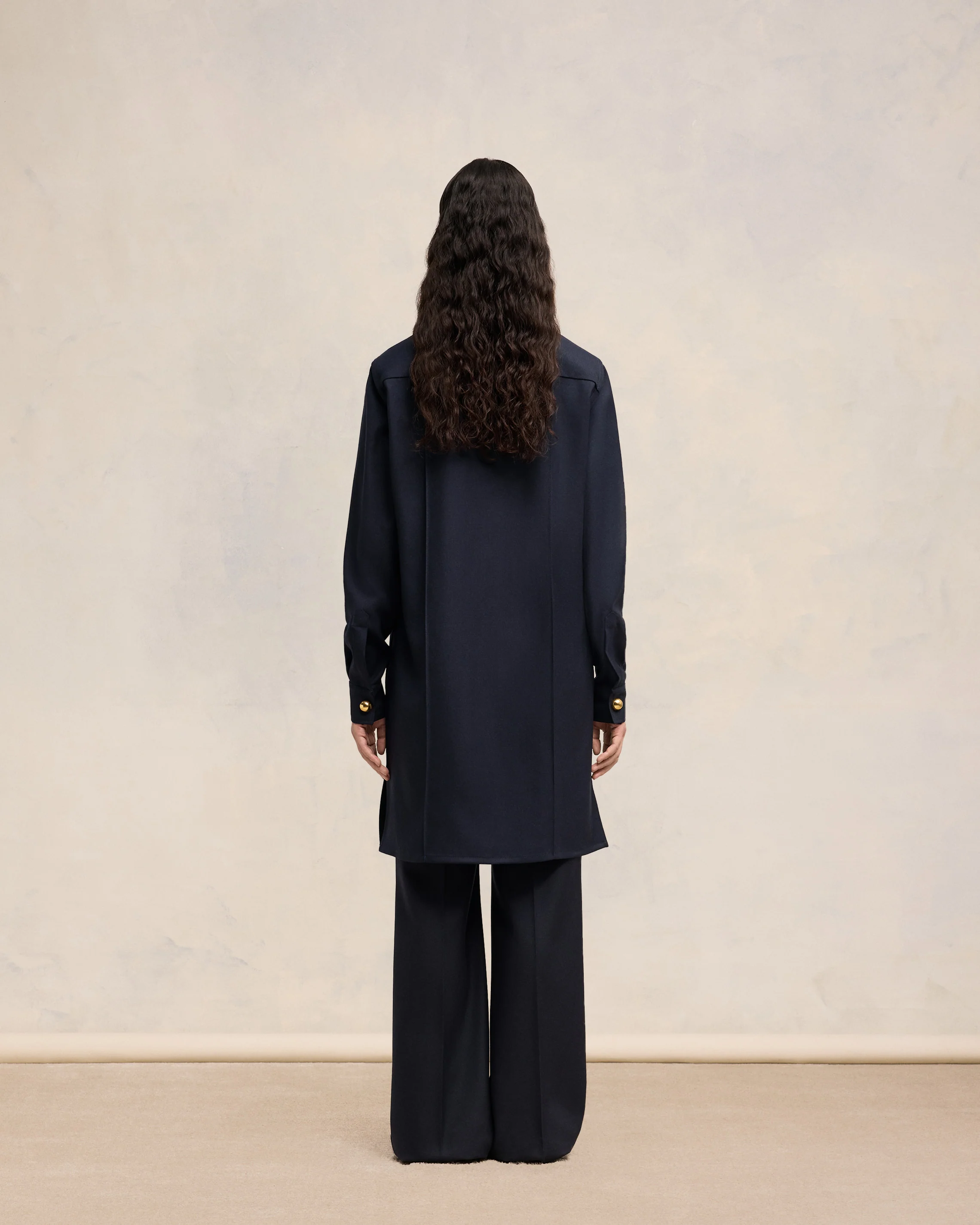 Navy Blue Long Pintuck Shirt - leoleo123123