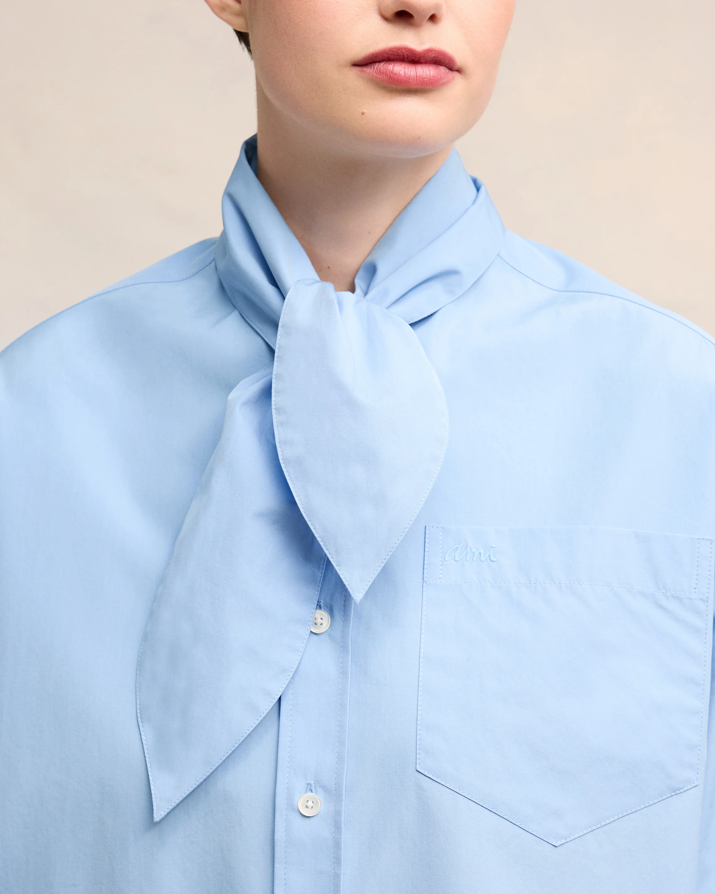 Cashmere Blue Scarf Collar Shirt - leoleo123123
