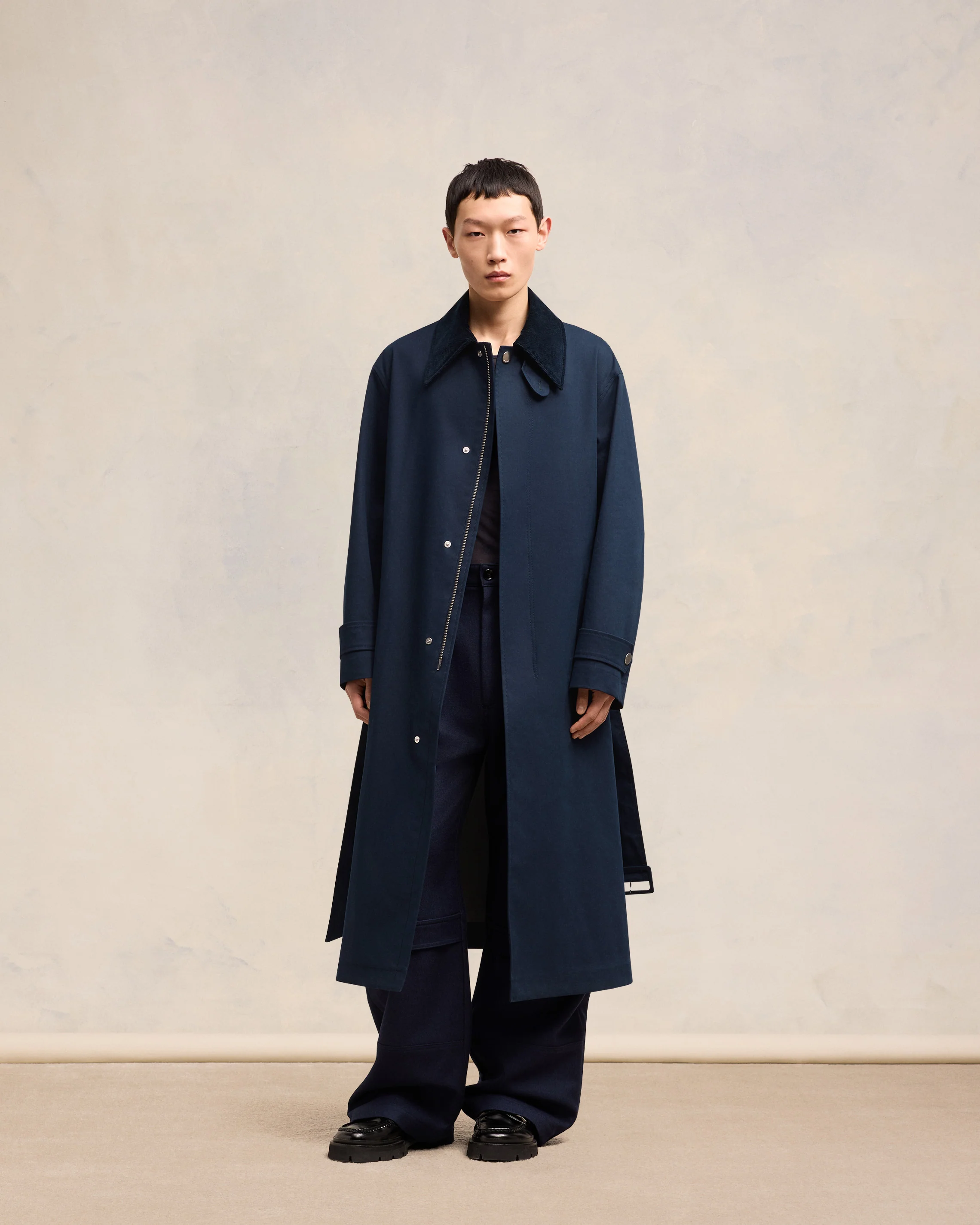 Navy Blue/ Clay Blue Belted Mac - leoleo123123