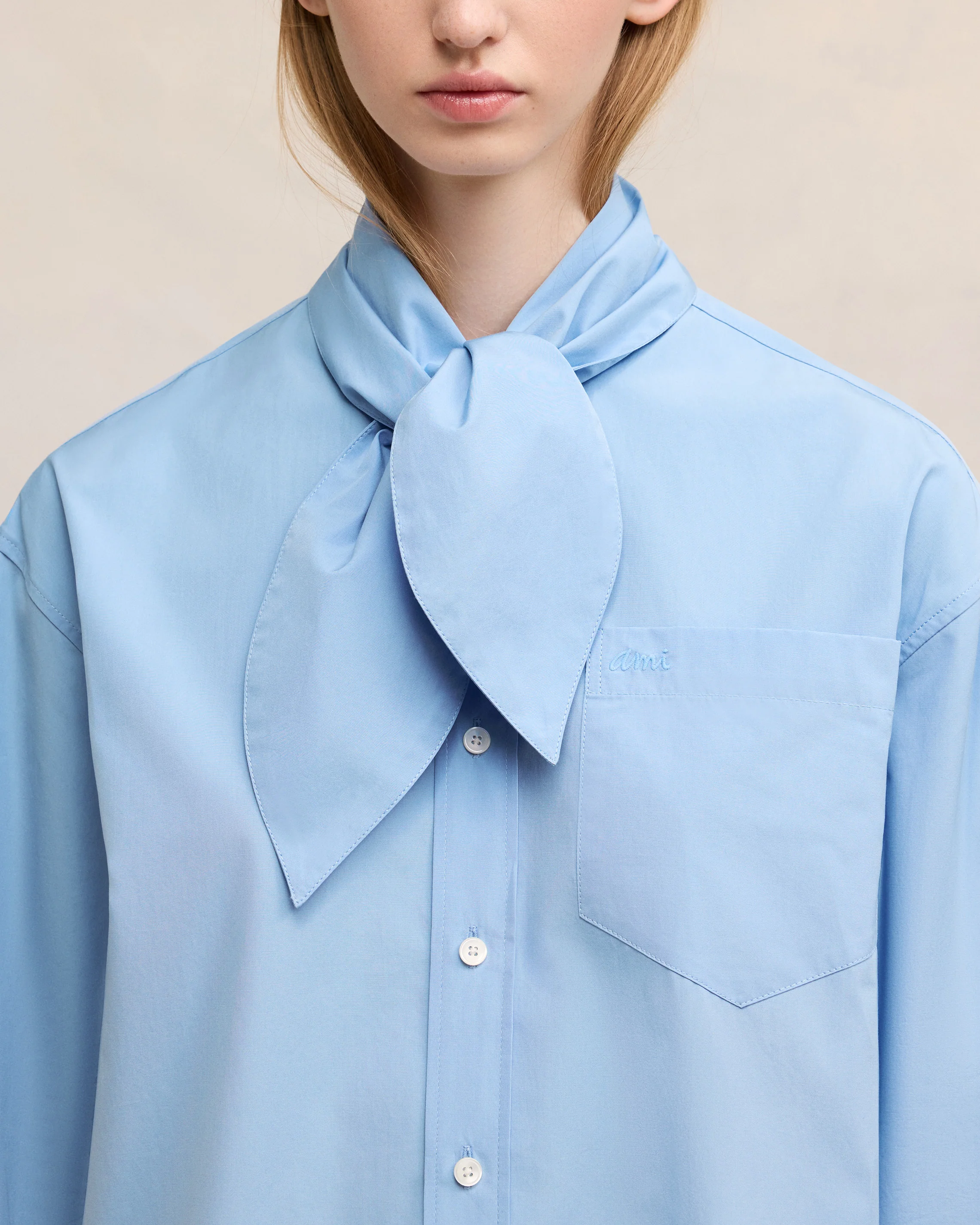 Cashmere Blue Scarf Collar Shirt Dress - leoleo123123