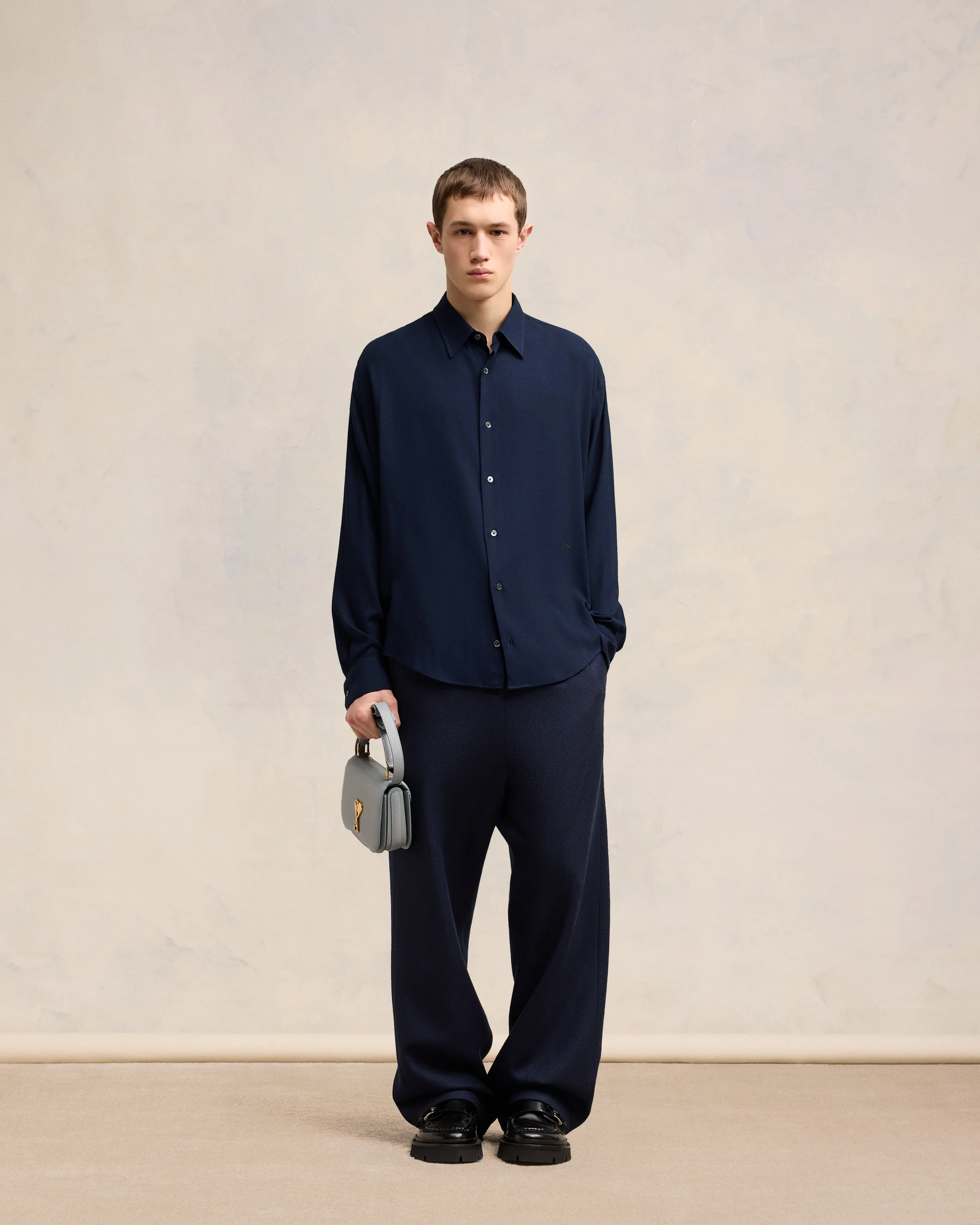 Navy Blue Boxy Fit Shirt - leoleo123123