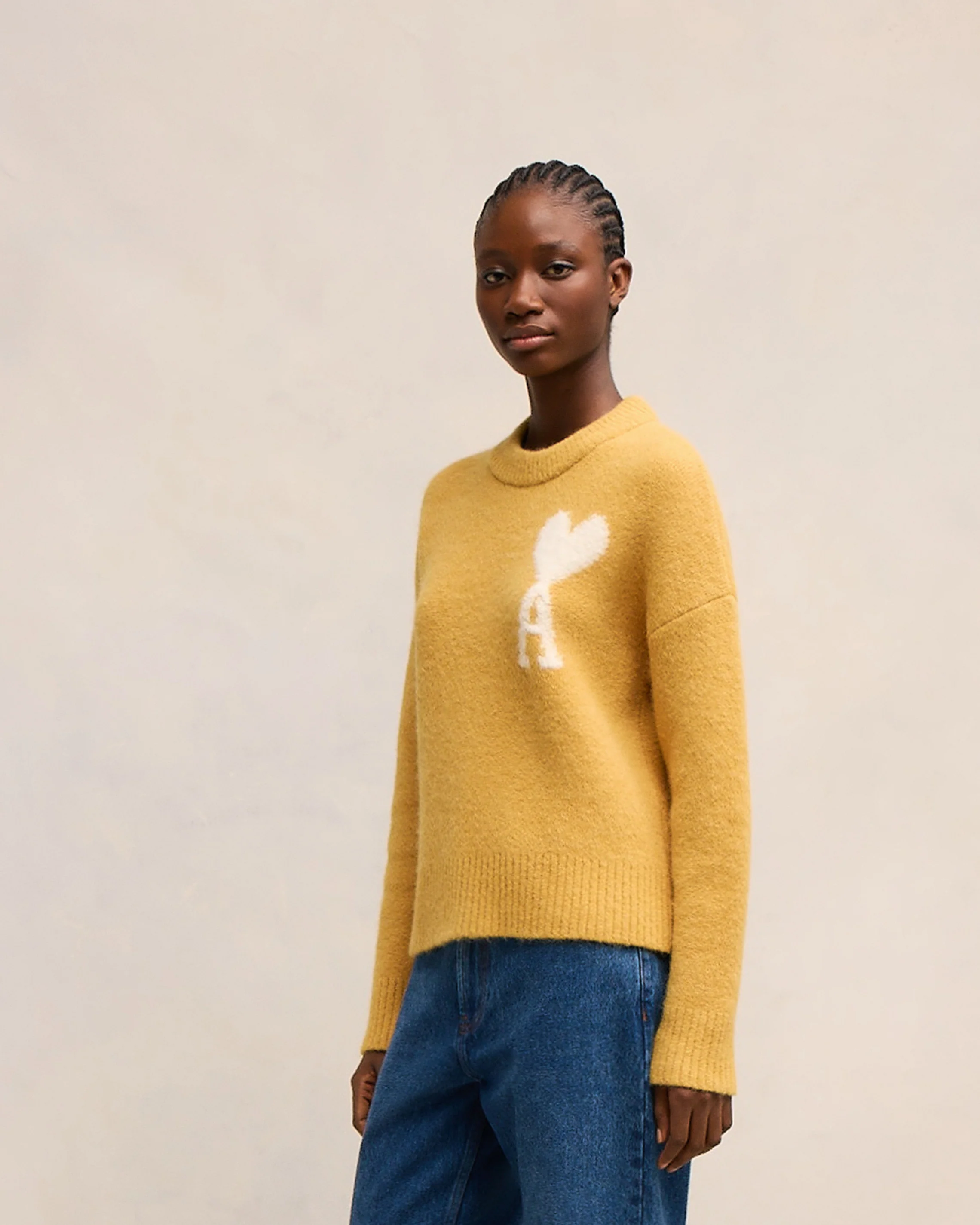 Mustard Off-White Ami De Coeur Crew Neck Sweater - leoleo123123