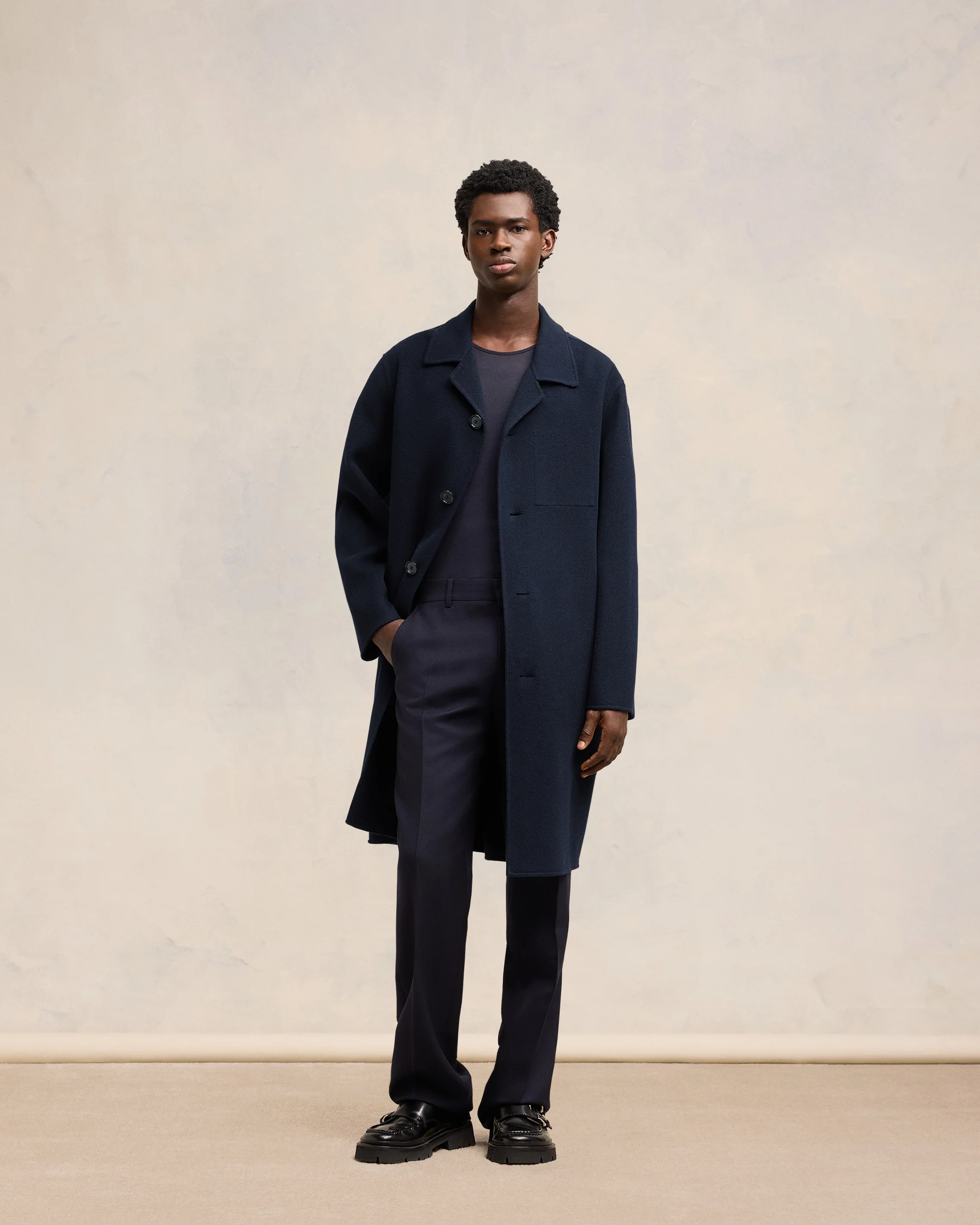 Navy Blue Belted Car Coat - leoleo123123