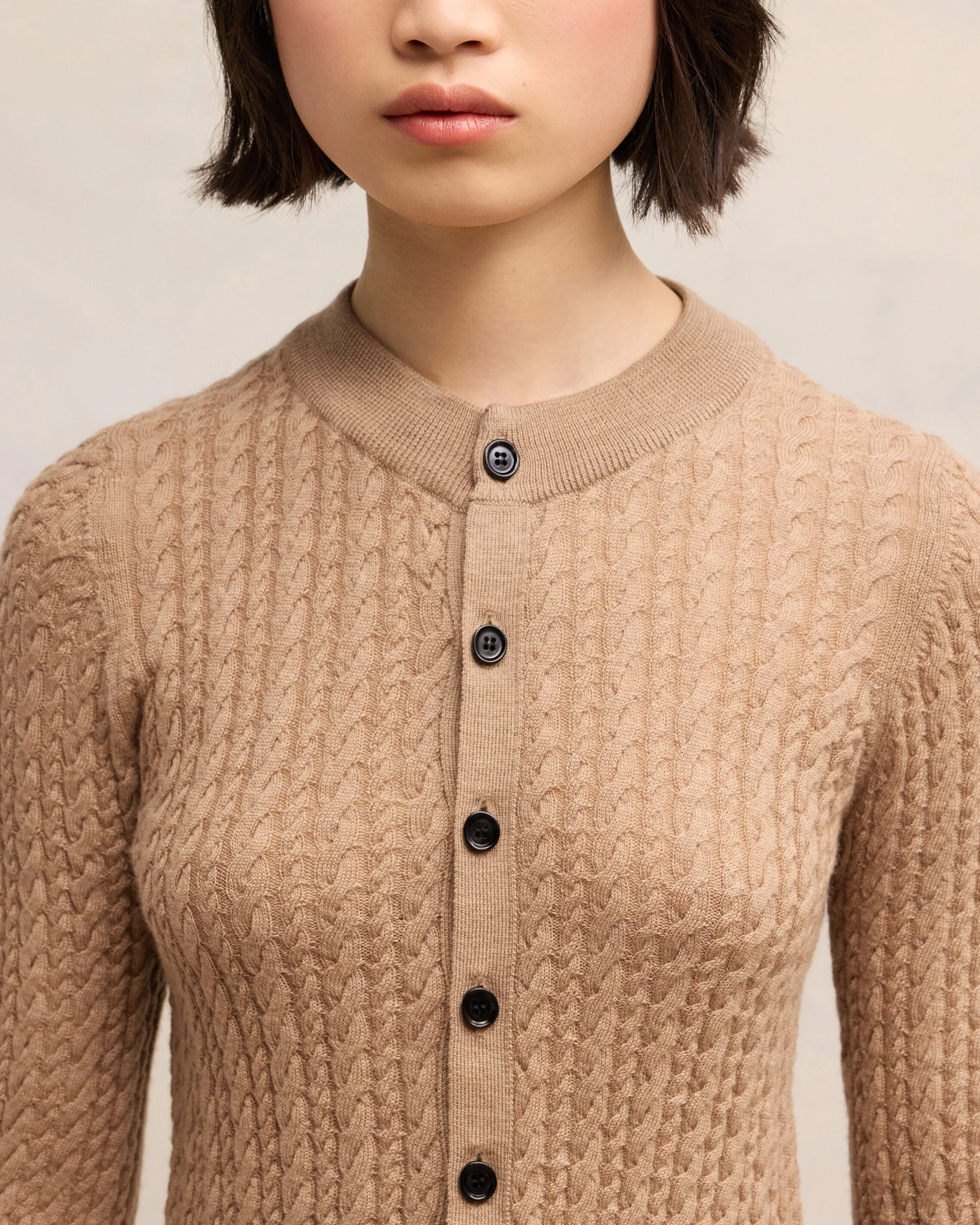 Camel Cable Knit Cardigan - leoleo123123