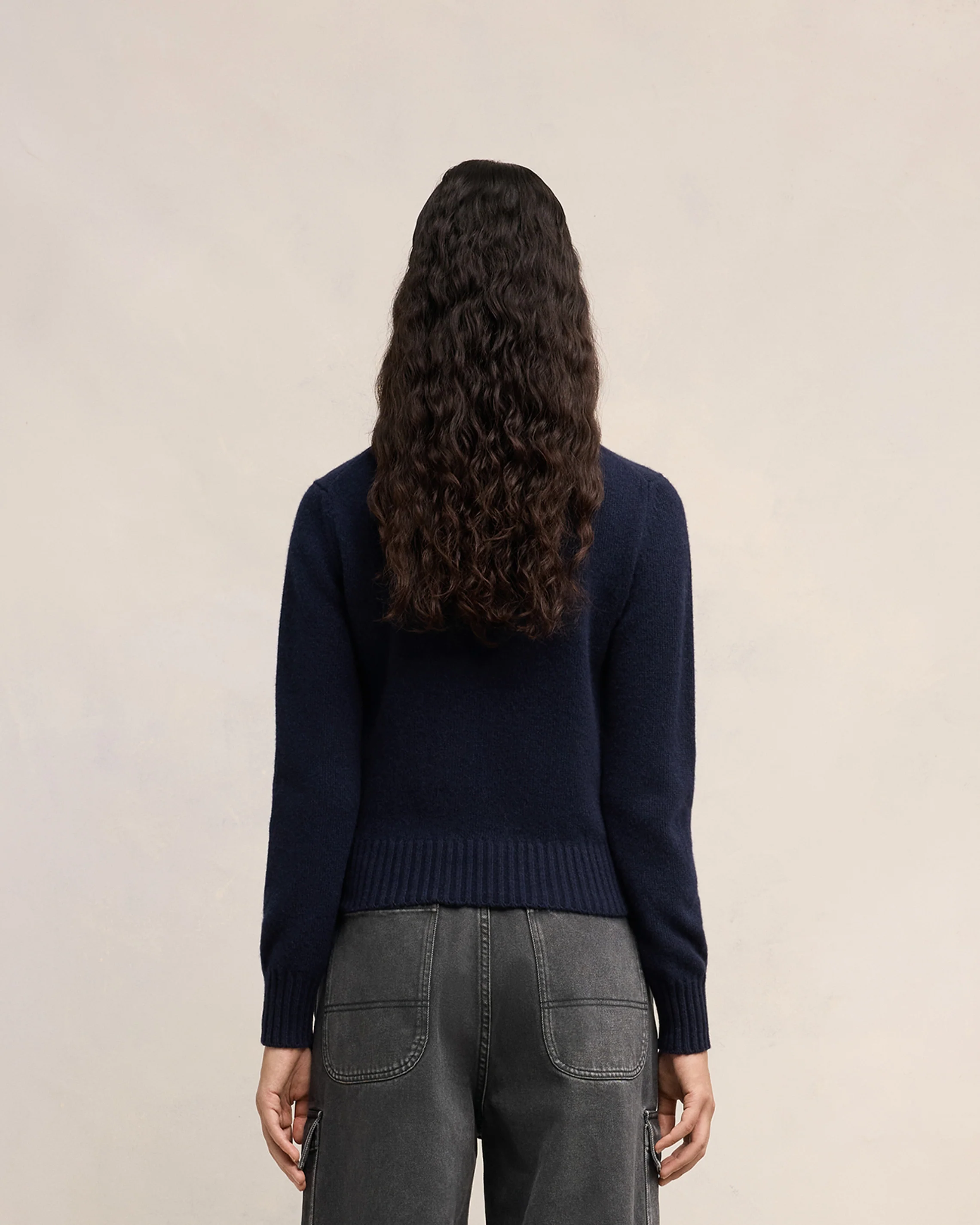 Navy Blue Cashmere Ami De Coeur Crew Neck Sweater - leoleo123123
