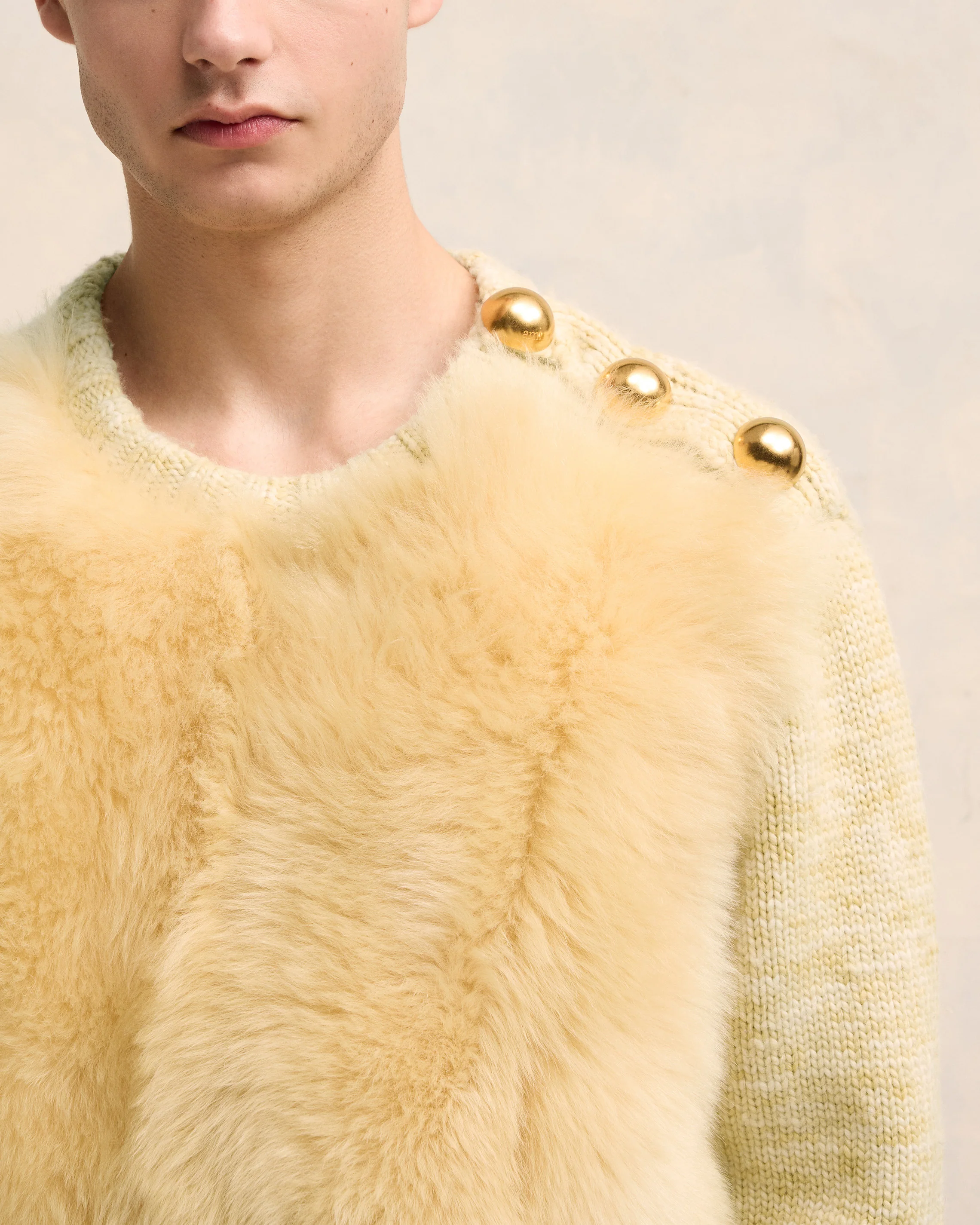 Light Sand/Off White Shearling Crew Neck Sweater - leoleo123123