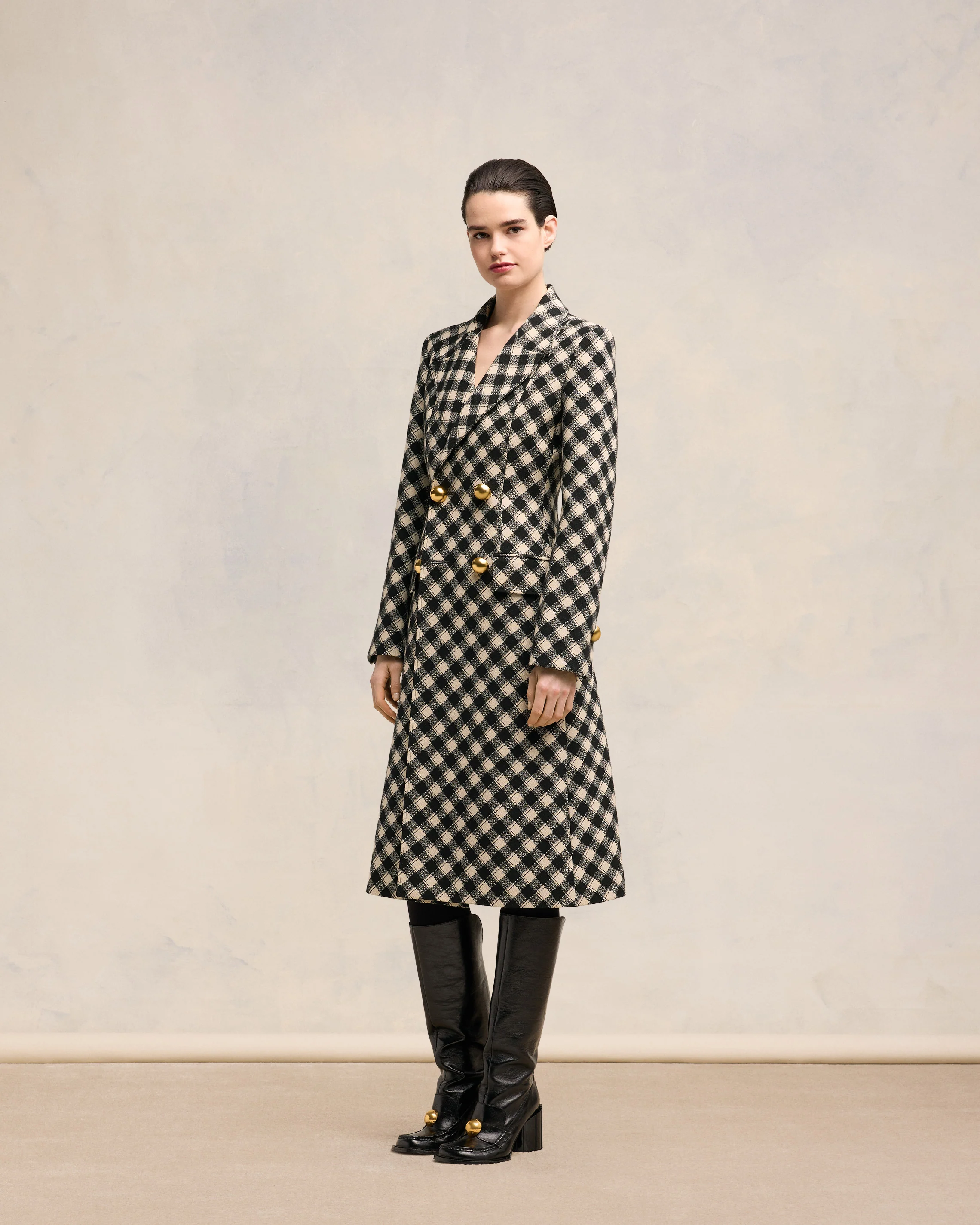 Black/Off White Fitted Coat - leoleo123123