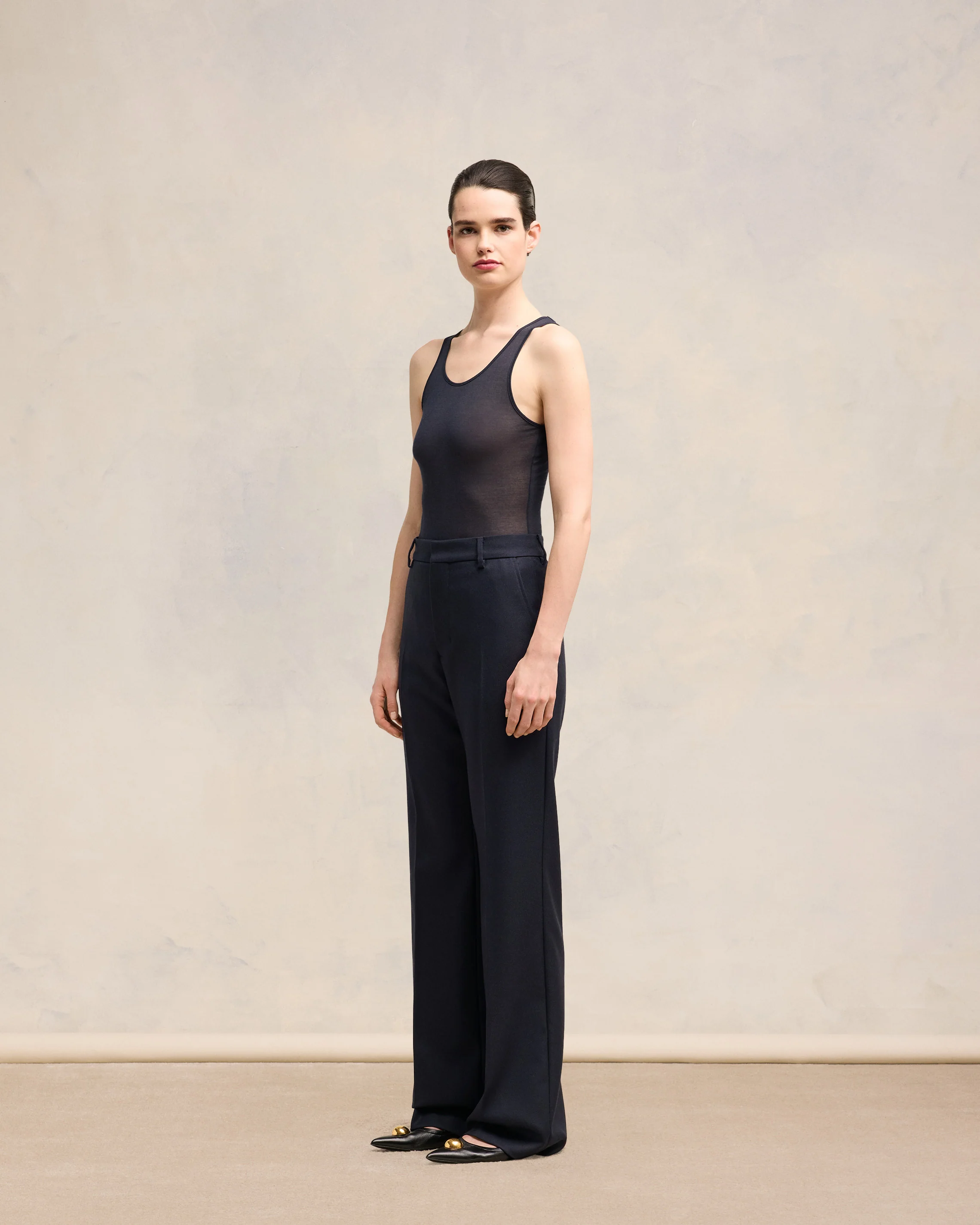Navy Blue Flare Fit Trousers - leoleo123123