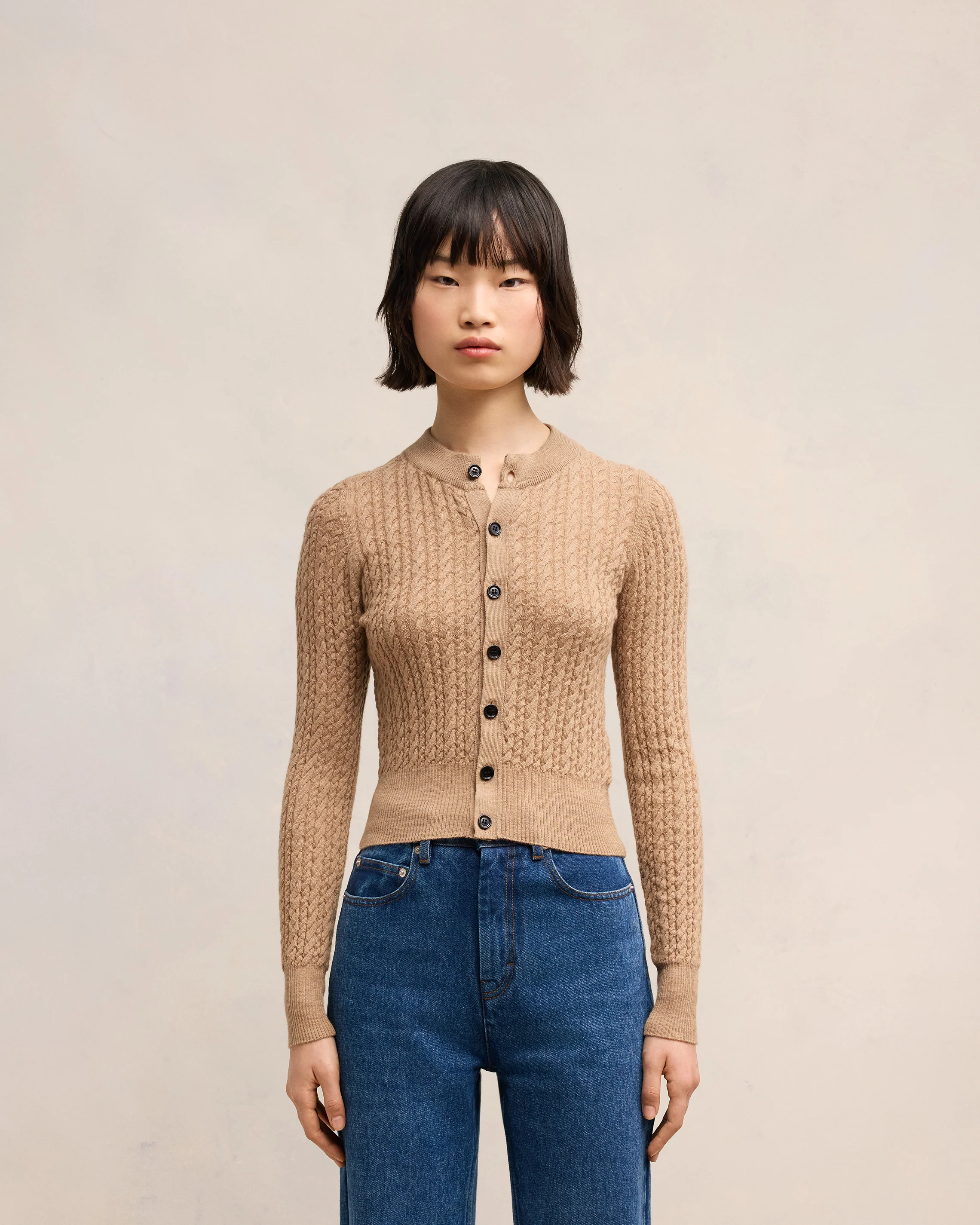 Camel Cable Knit Cardigan - leoleo123123