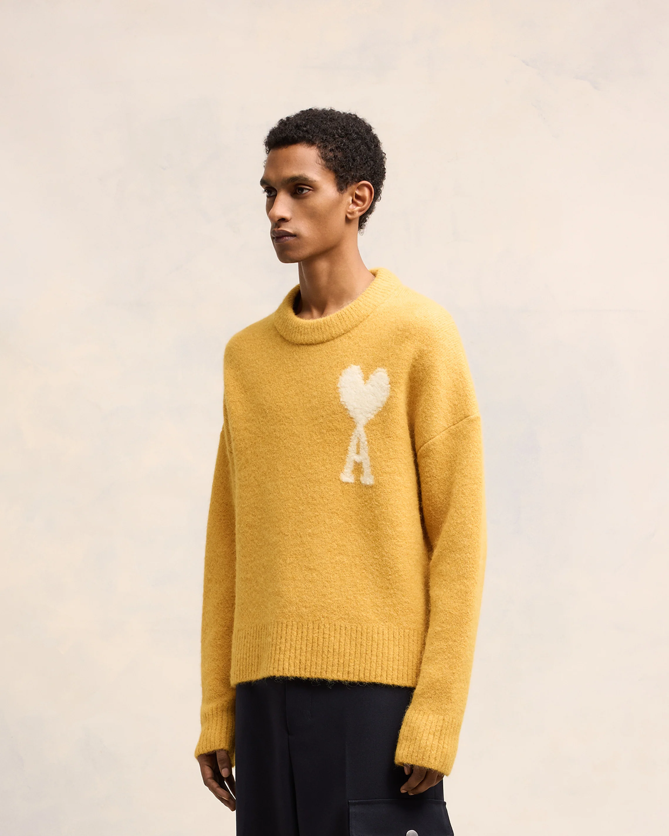 Mustard Off-White Ami De Coeur Crew Neck Sweater - leoleo123123