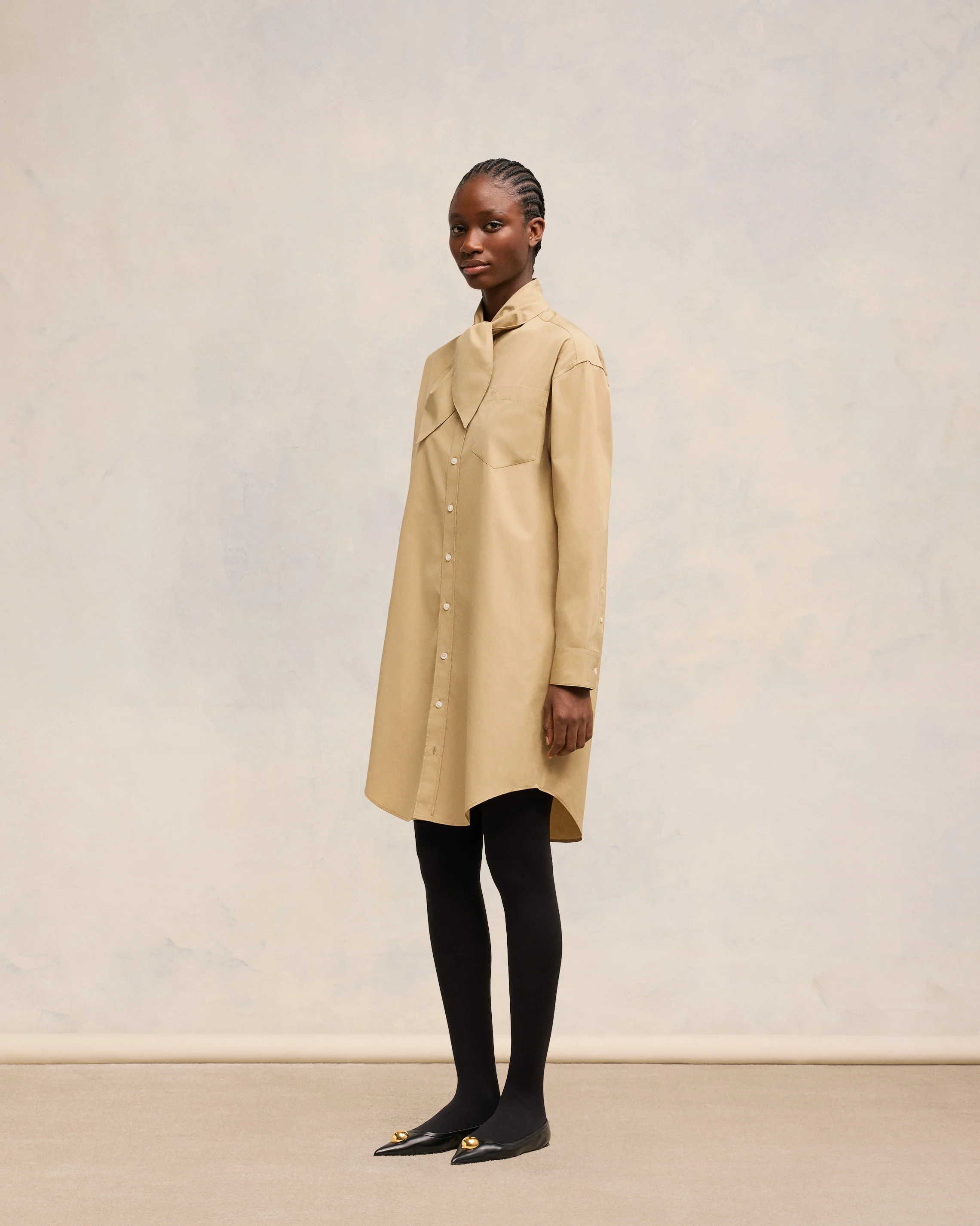 Sand Scarf Collar Shirt Dress - leoleo123123