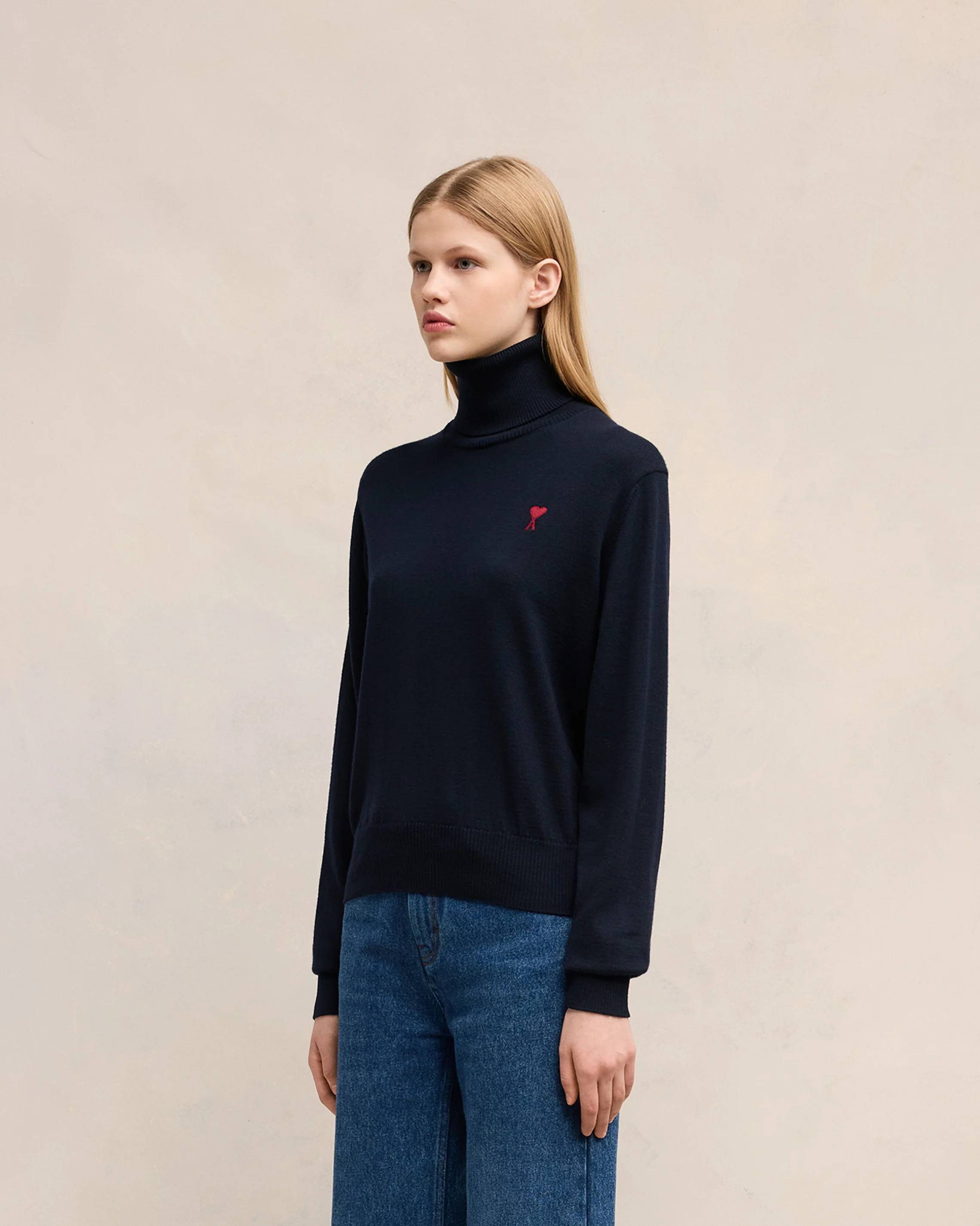 Night Blue Red Ami De Coeur Turtle Neck Sweater - leoleo123123