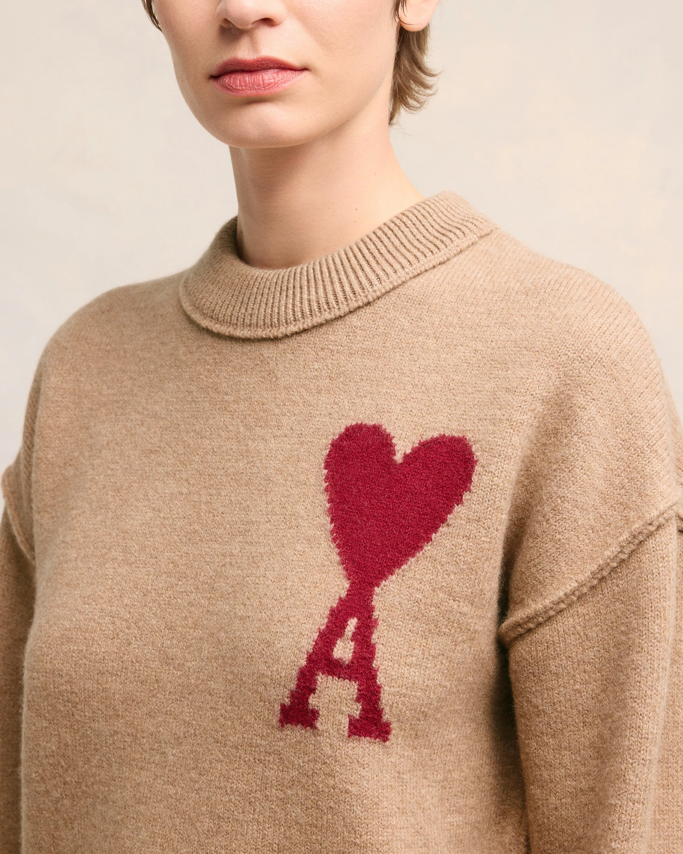 Camel/Red Red Ami De Coeur Sweater - leoleo123123