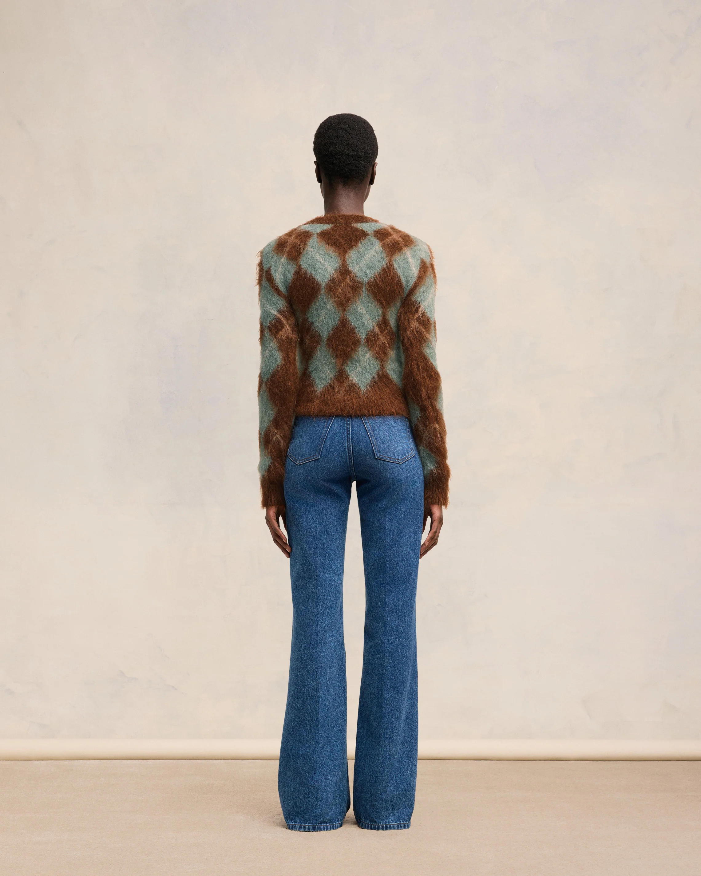 Fawn/Antique Clay Alpaca Mohair Brushed Argyle Sweater - leoleo123123