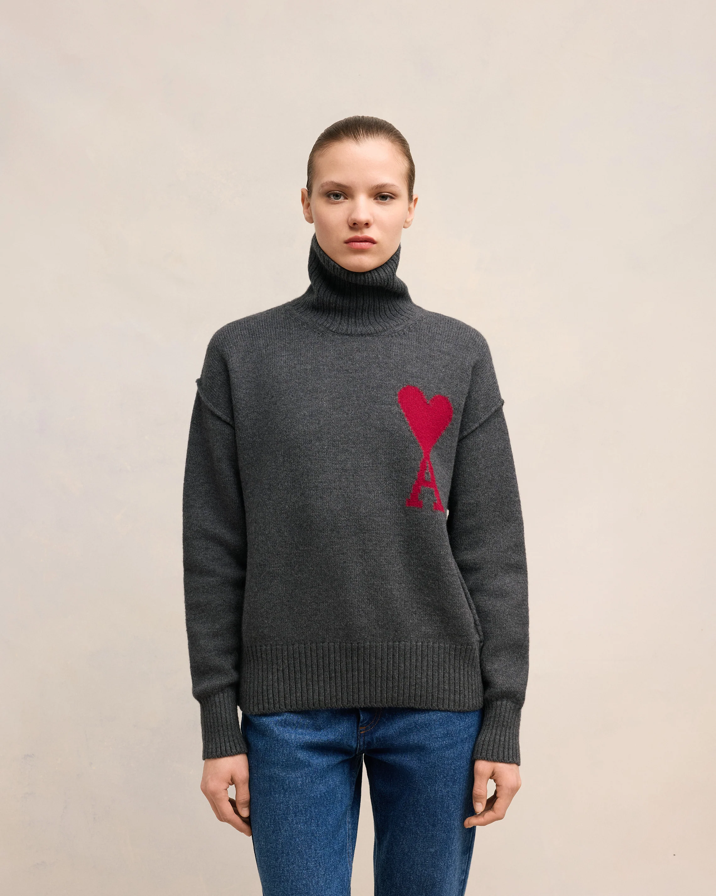 Pull Ami De Coeur Rouge Gris Chine / Rouge - leoleo123123
