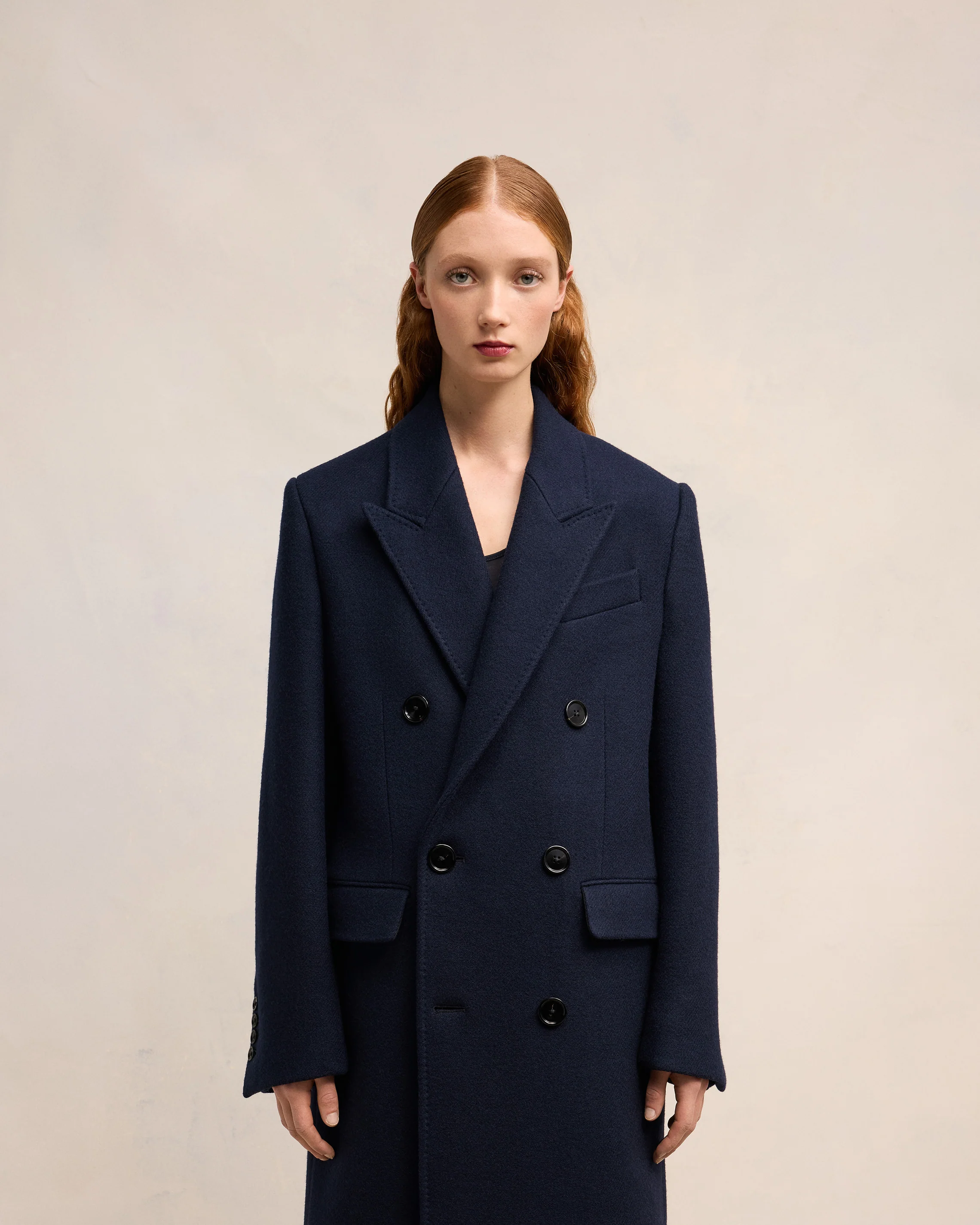 Navy Blue Double Breasted Coat - leoleo123123
