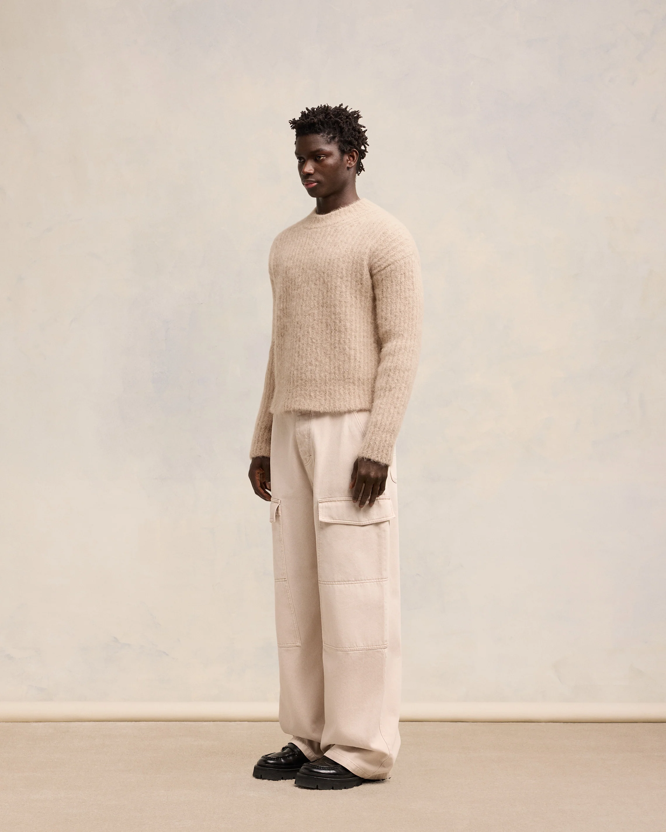 Beige Alpaca Mohair Ribbed Sweater - leoleo123123