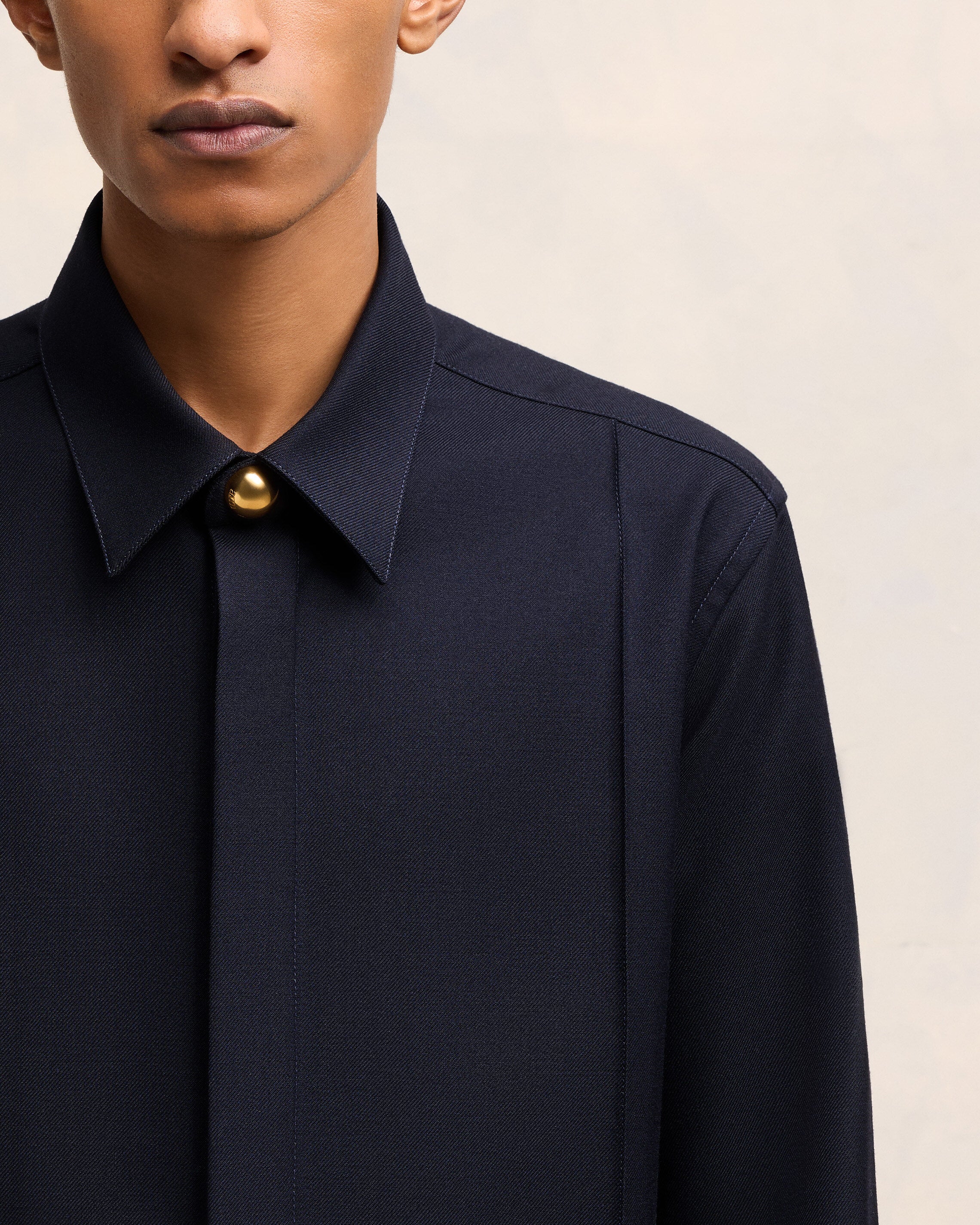 Navy Blue Long Pintuck Shirt - leoleo123123