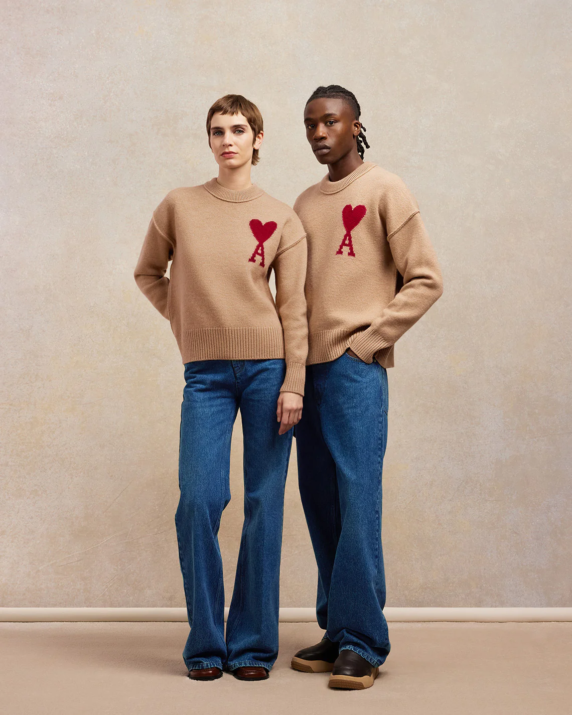 Camel/Red Red Ami De Coeur Sweater - leoleo123123