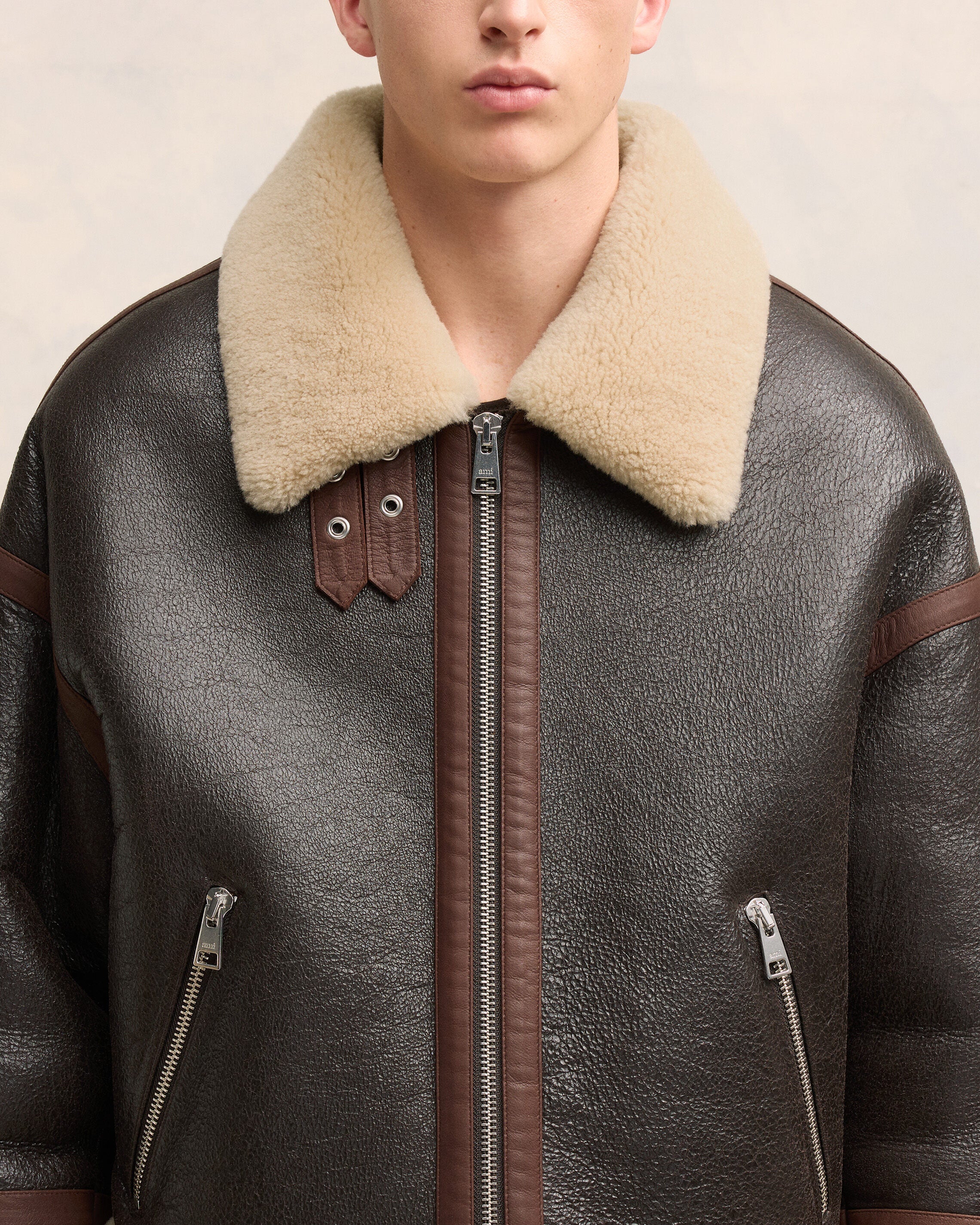 Dark Coffee Shearling Zipped Jacket - leoleo123123
