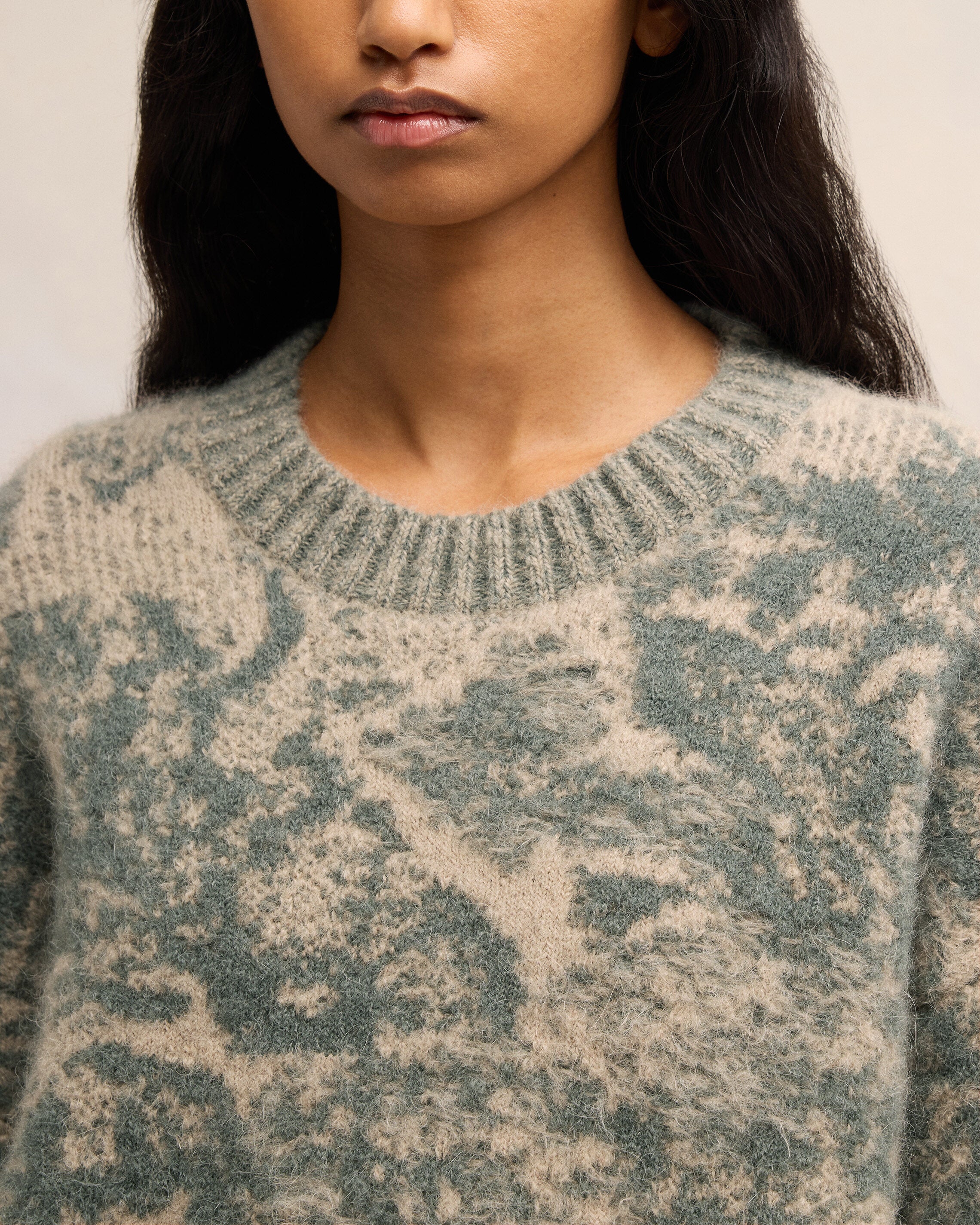 Beige/Antique Clay Alpaca Mohair Jacquard Crewneck - leoleo123123