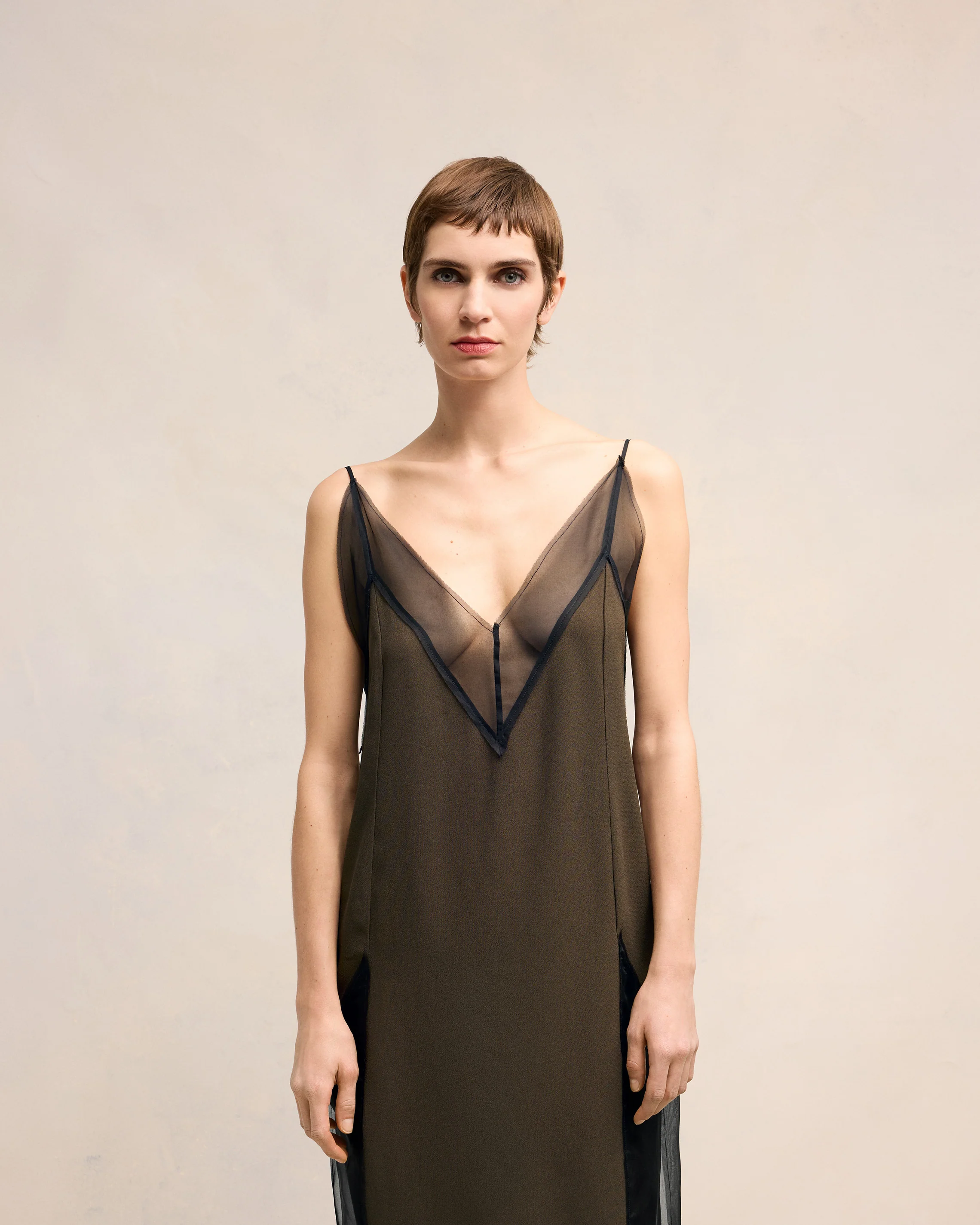 Dark Coffee/ Black Midi Dress With Thin Straps - leoleo123123
