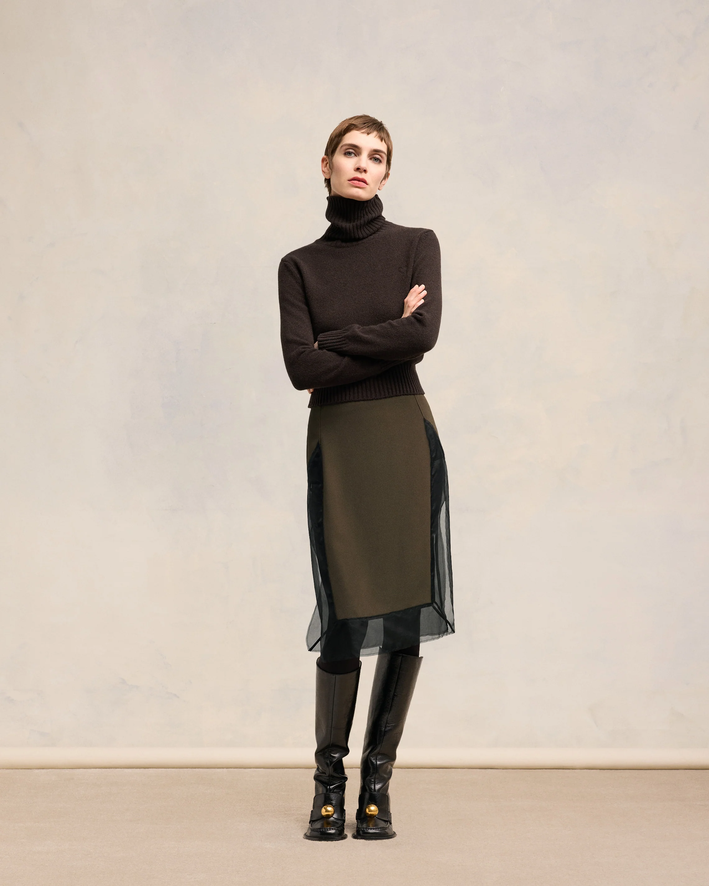 Dark Coffee/ Black Midi Skirt - leoleo123123