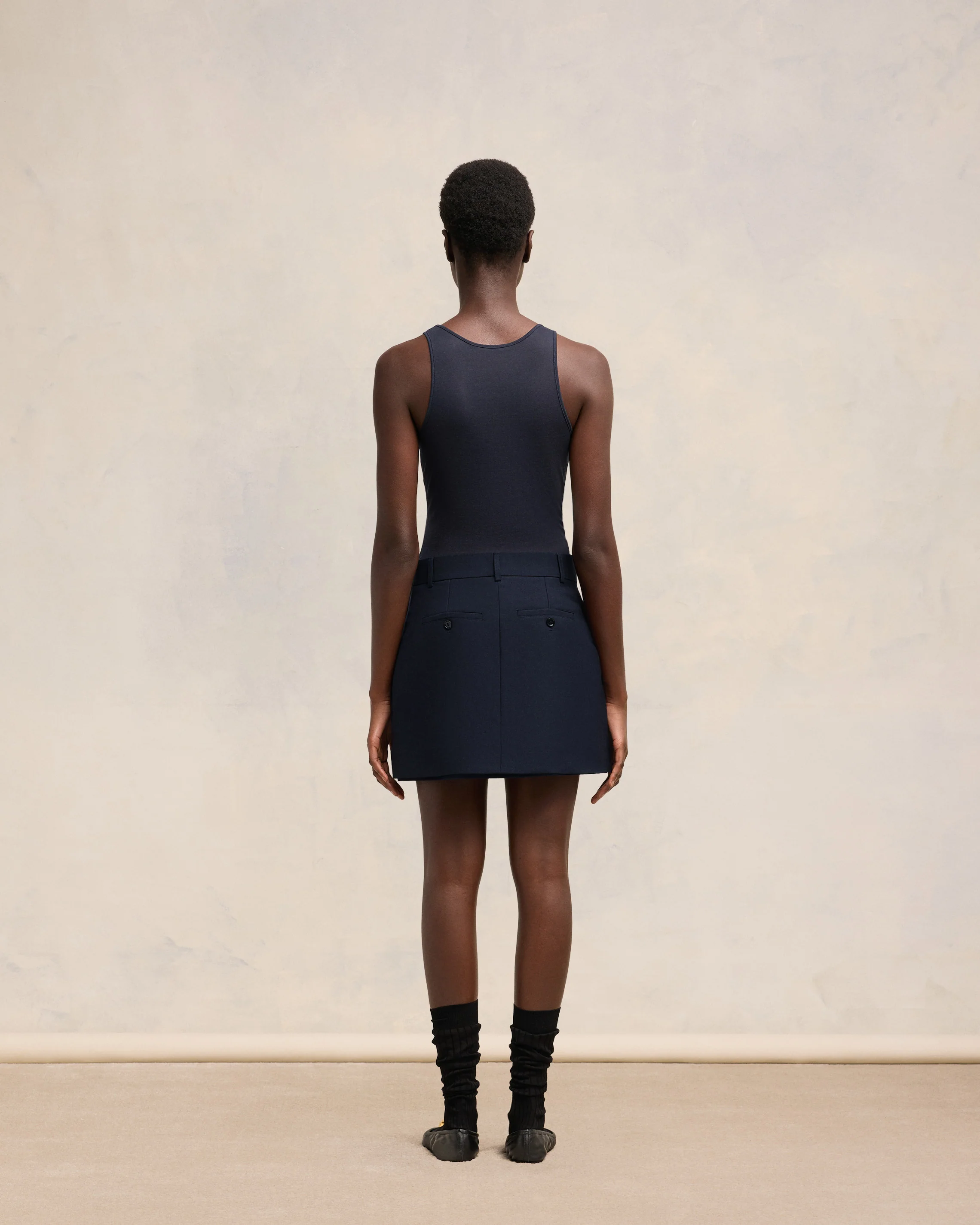 Navy Blue Mini Skirt With Panels - leoleo123123